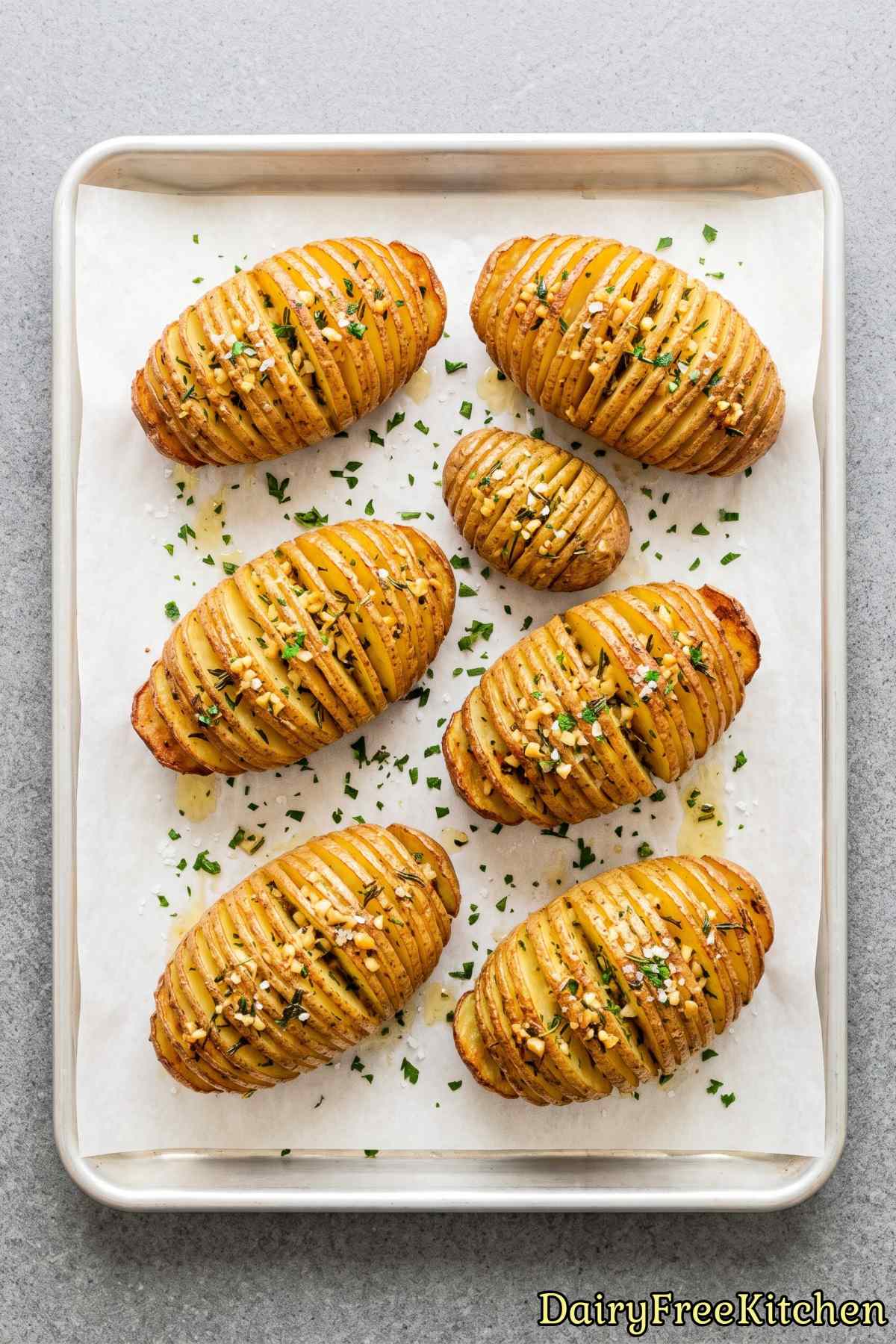 Dairy free garlic herb hasselback potatoes