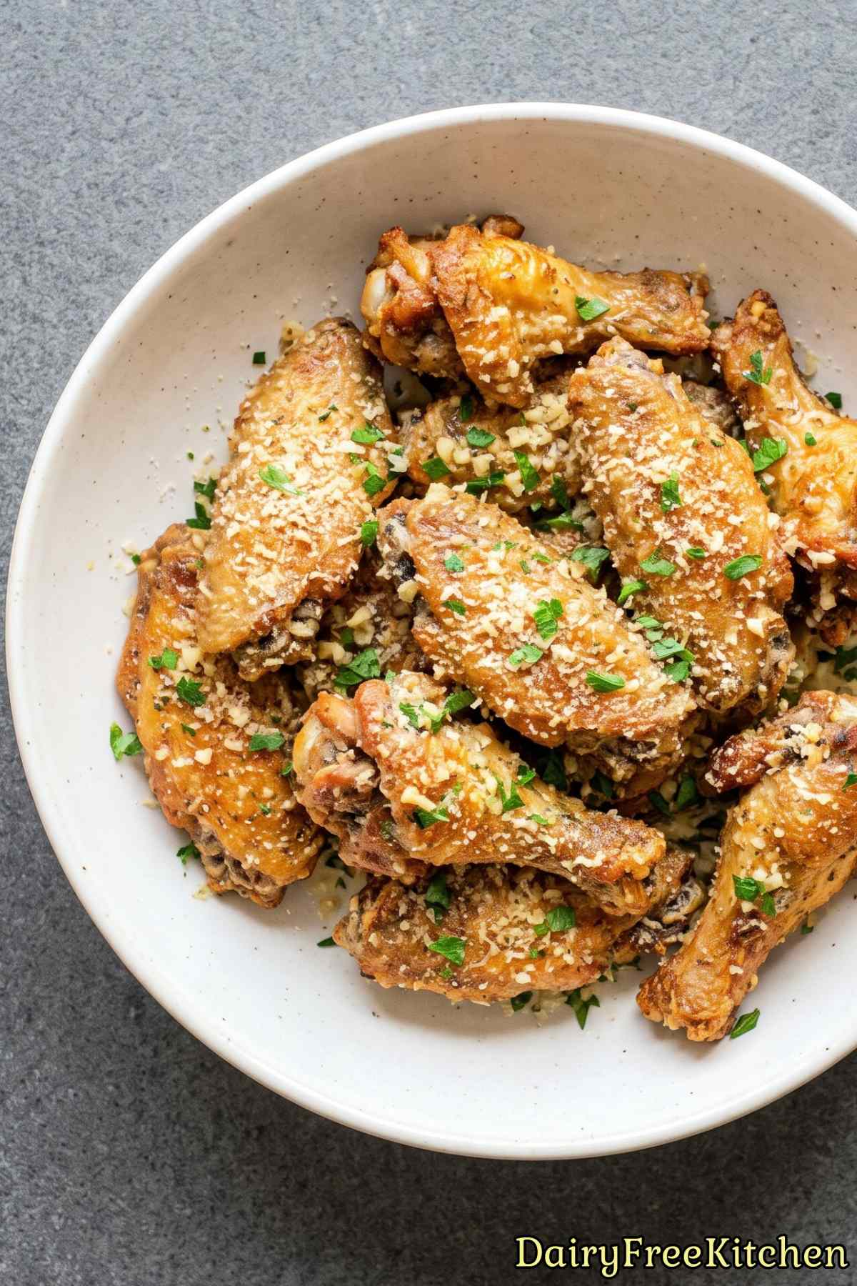 Juicy dairy free garlic parmesan wings