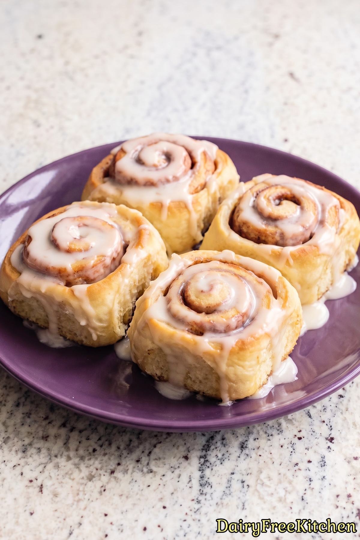 Warm dairy free cinnamon rolls with glaze