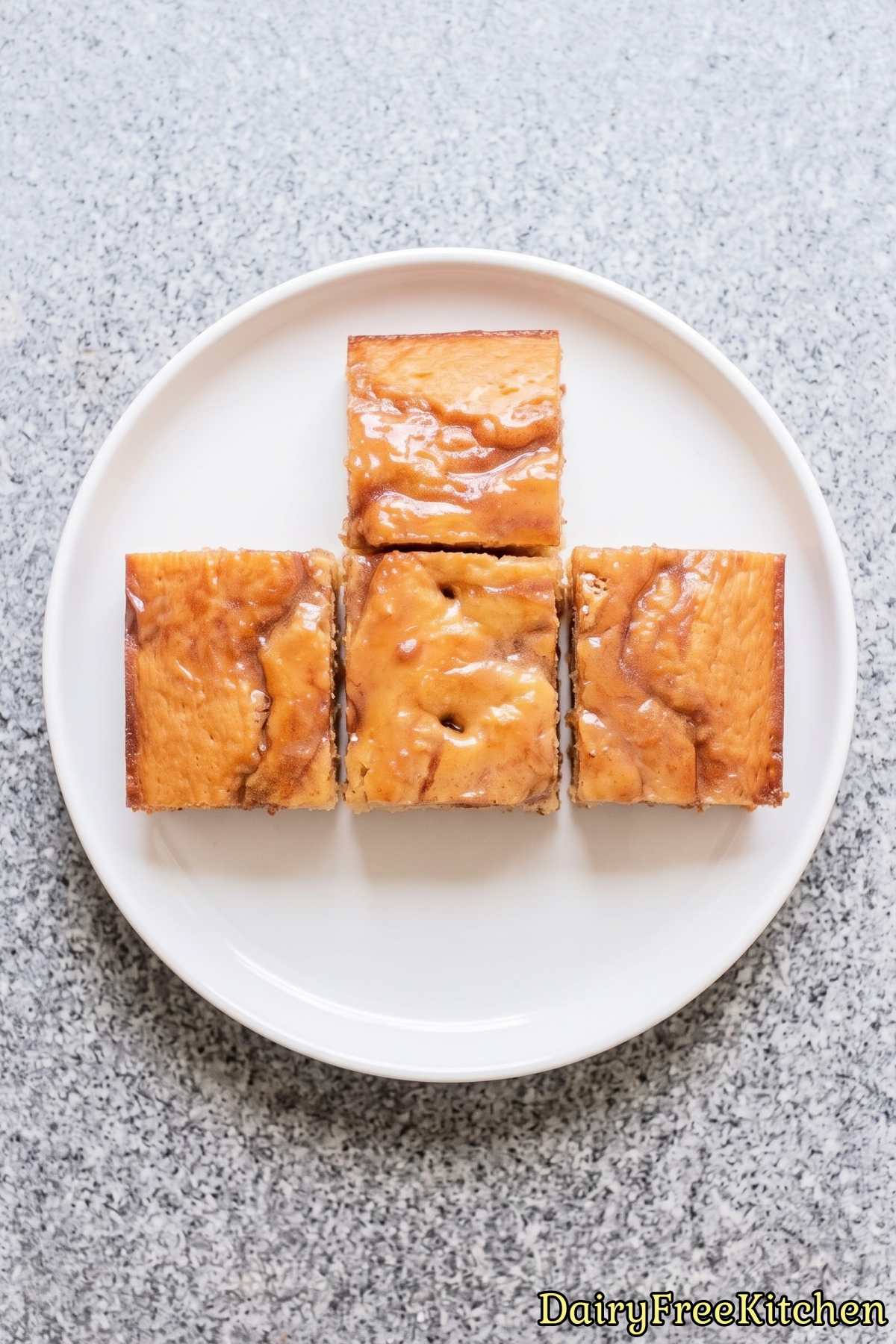 Warm dairy free honey bun cake slice