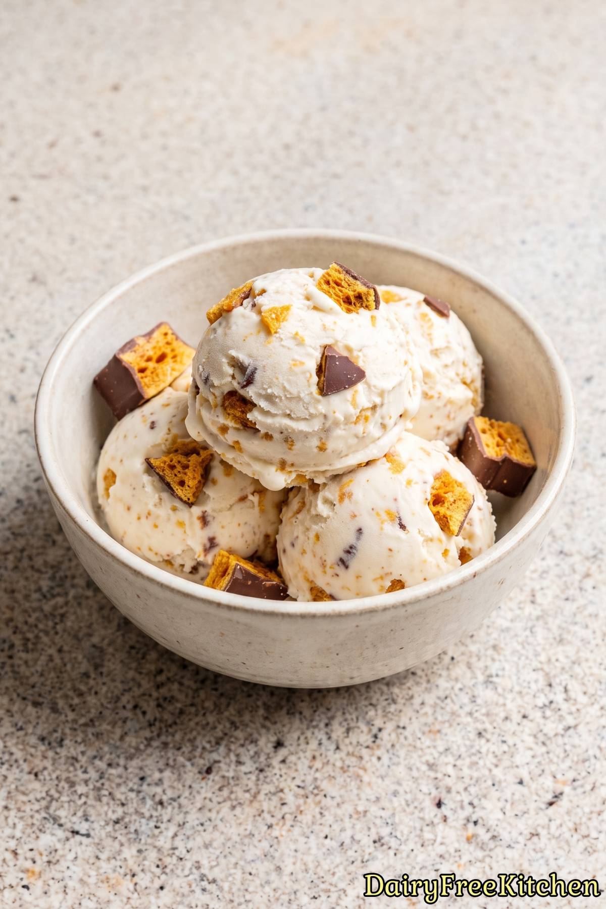 Rich dairy free honeycomb ice cream scoop
