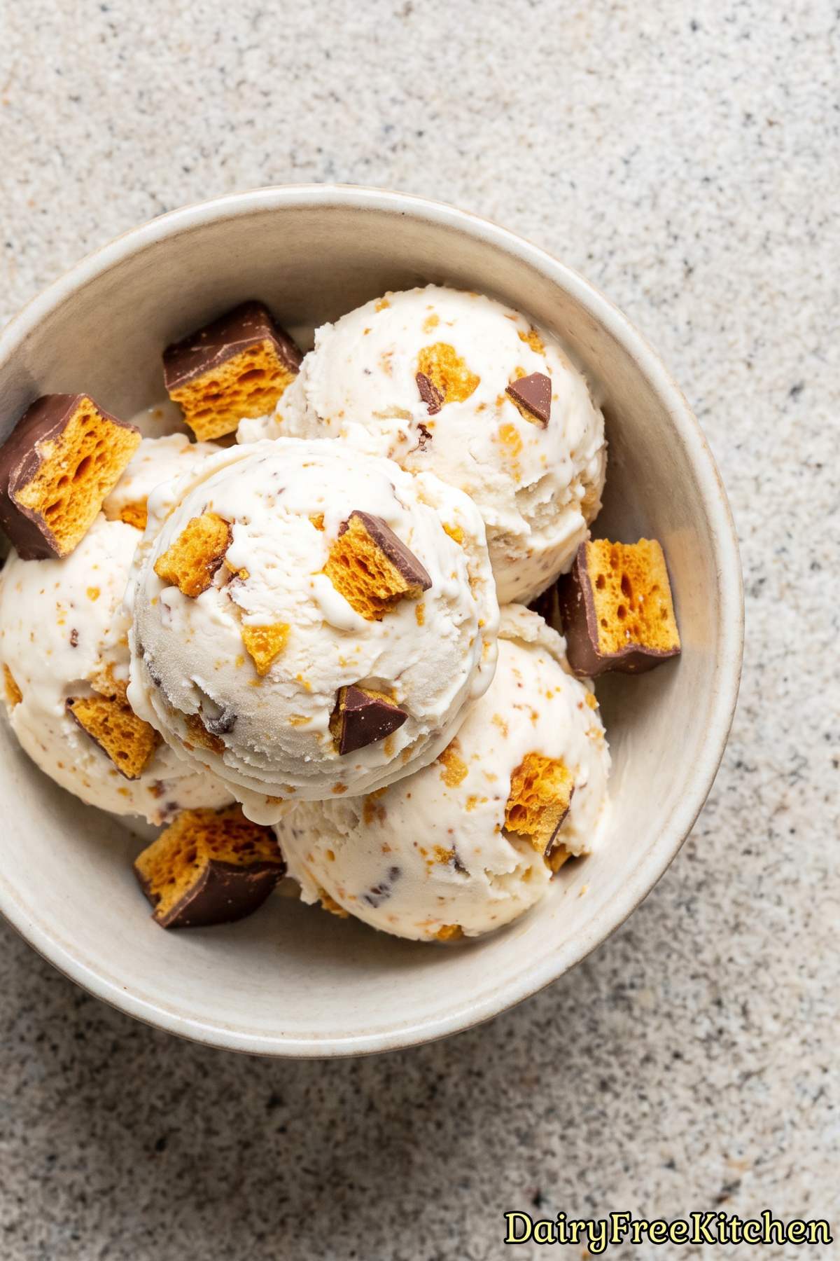 Homemade dairy free honeycomb ice cream