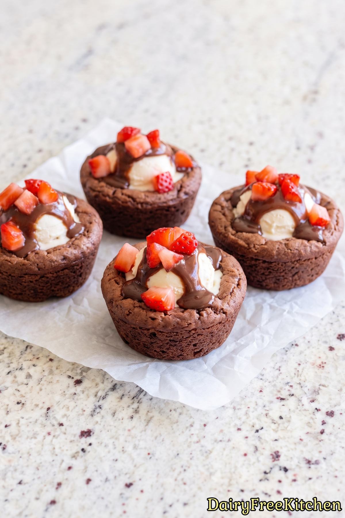 Sweet hot fudge brownie sundae cup