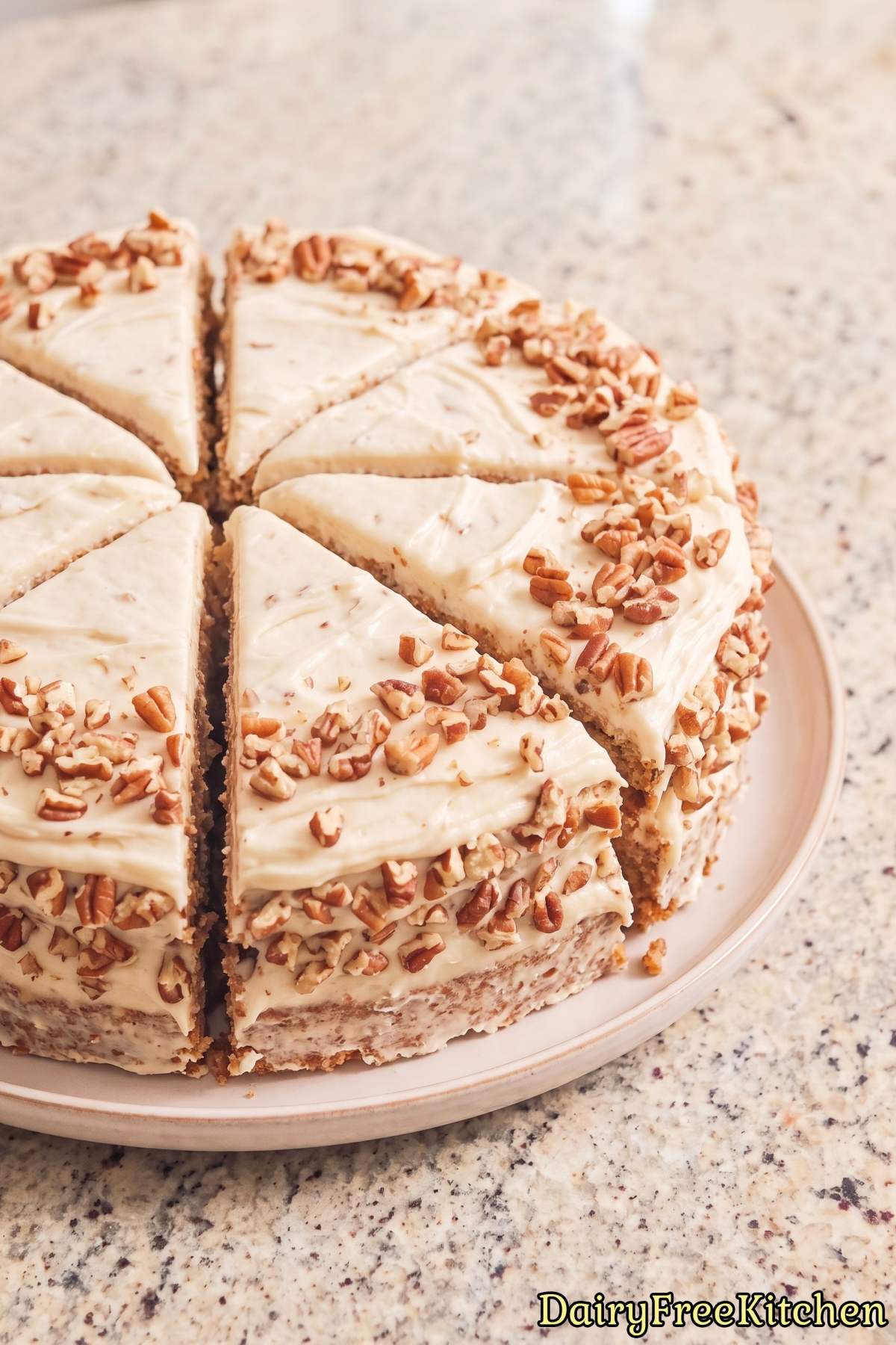 Layered dairy free Italian cream cake