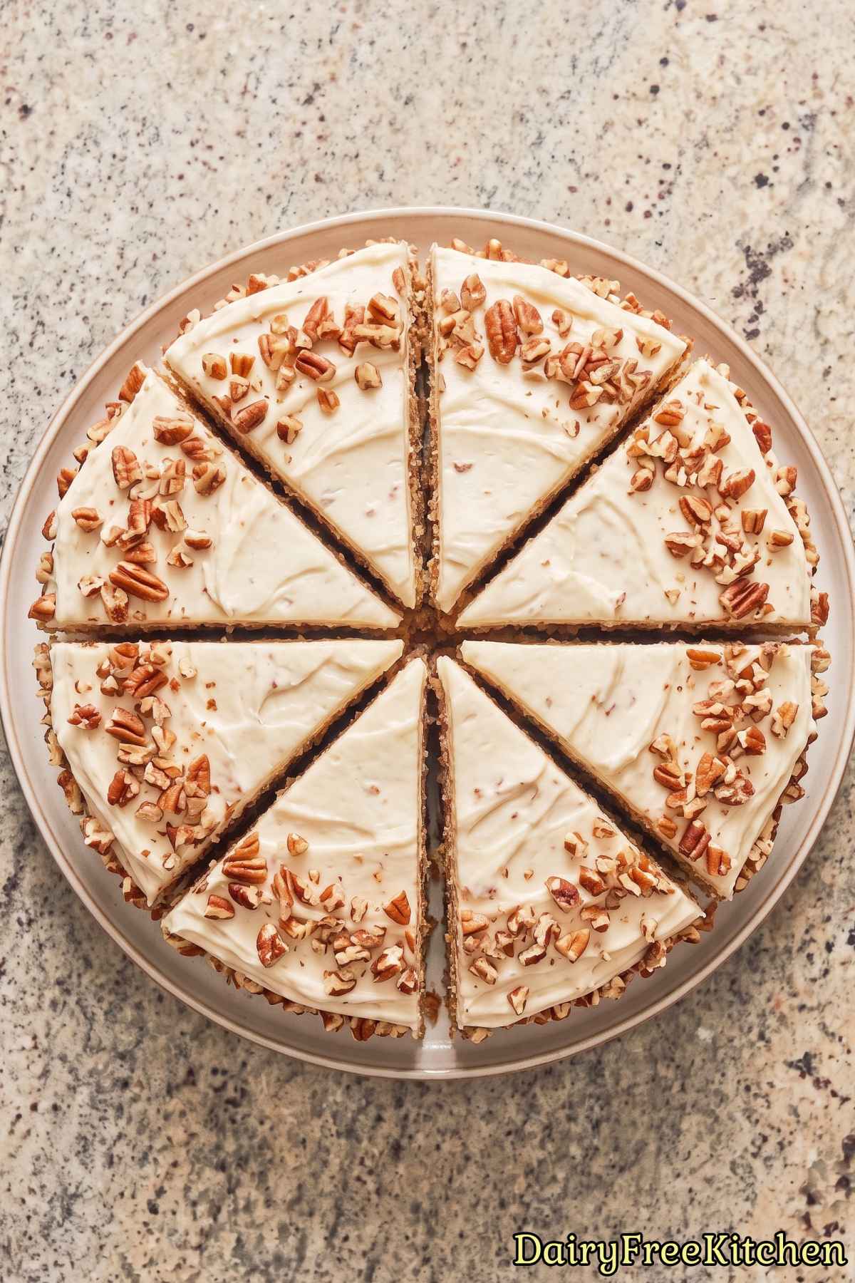 Dairy free Italian cream cake on a plate
