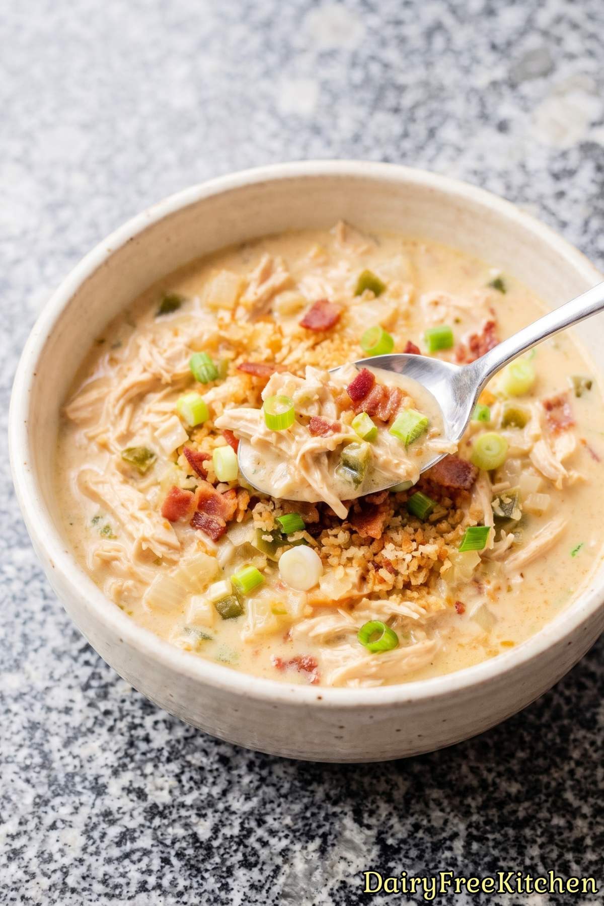 Dairy free jalapeno popper chicken soup bowl