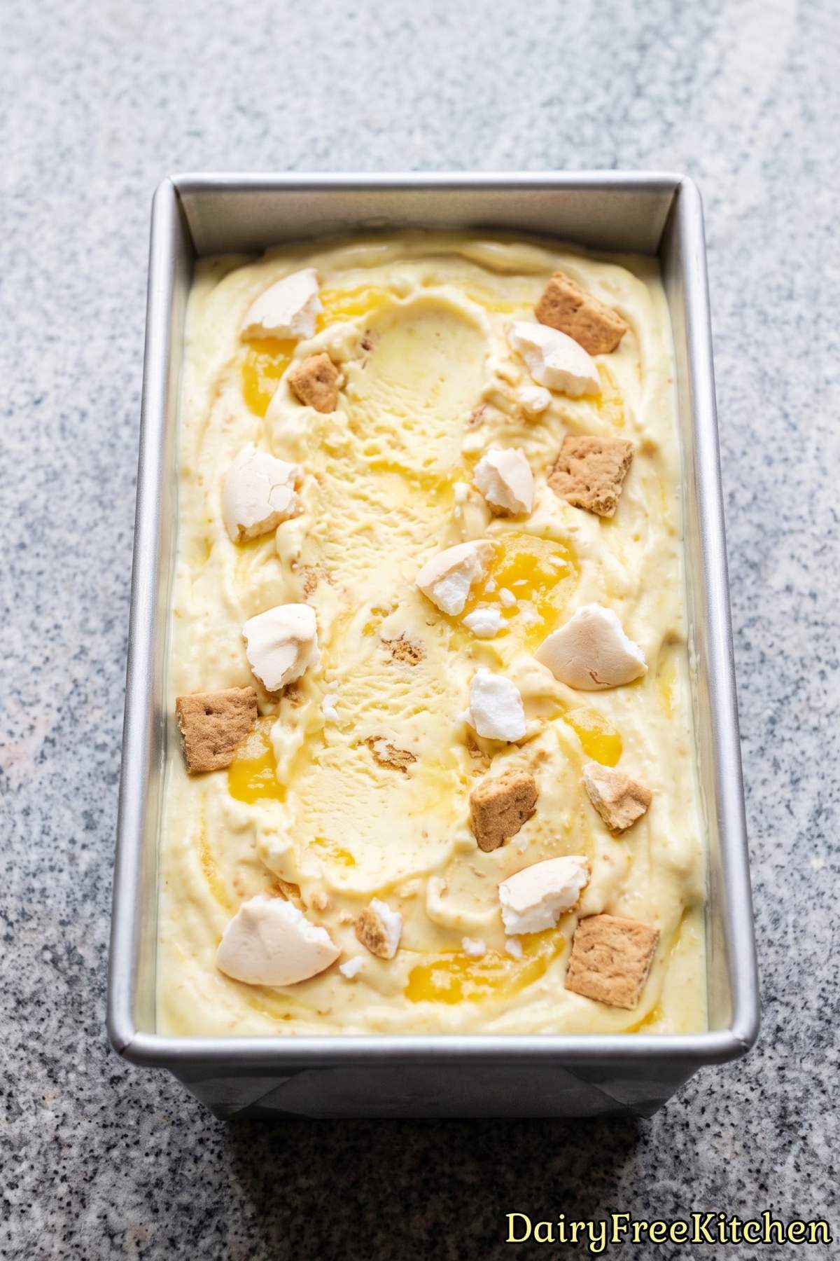 Dairy free lemon pie ice cream in a dish