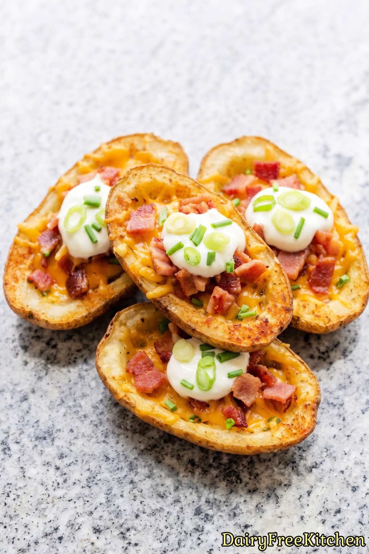 Crispy dairy free loaded potato skins