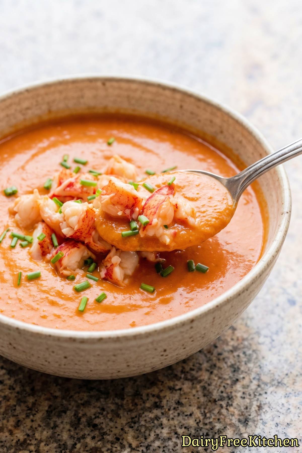 Warm dairy free lobster bisque soup