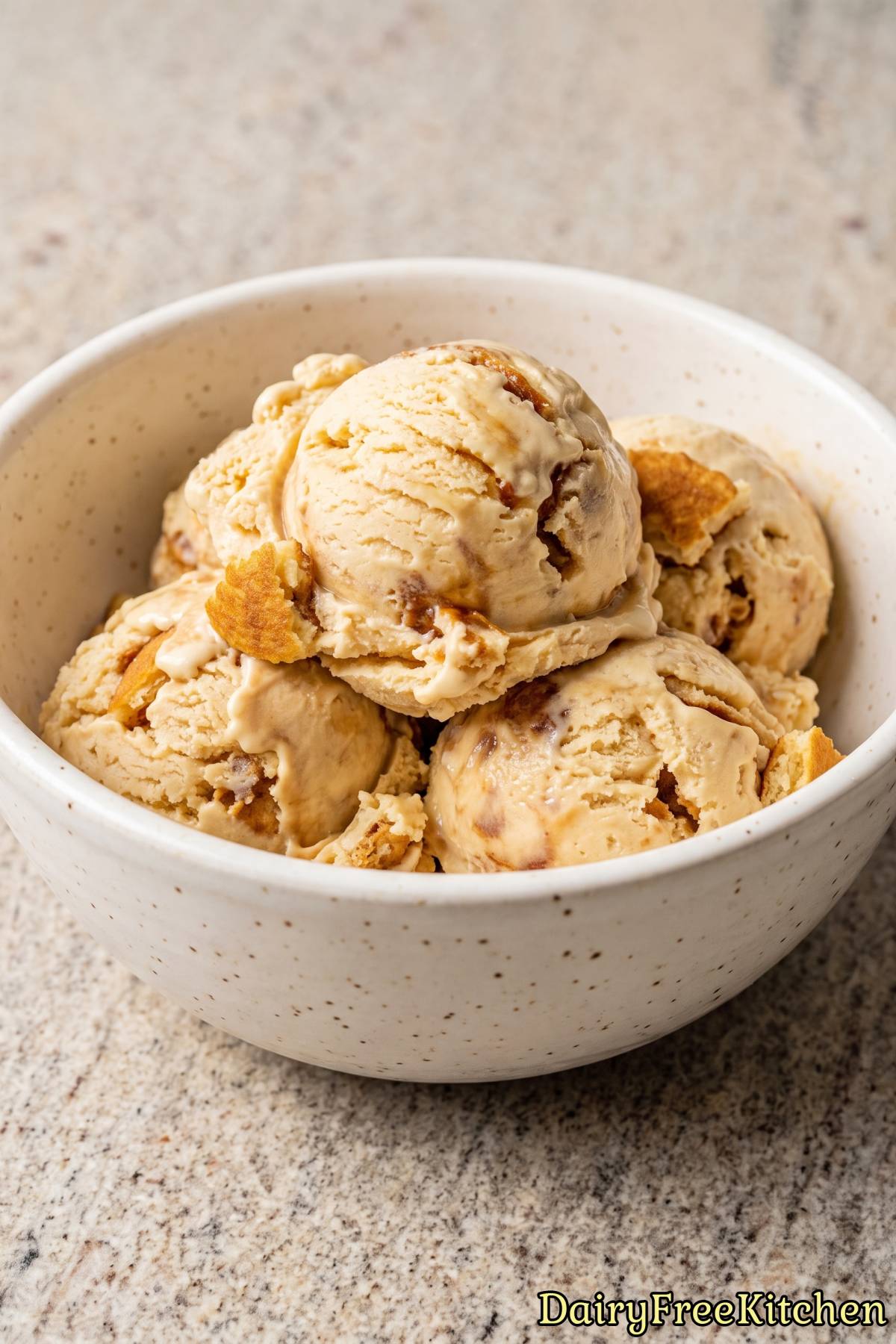 Bowl of tasty maple pancake crunch ice cream