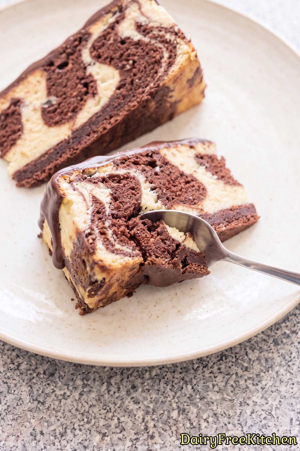 Decadent dairy free marble cake with ganache