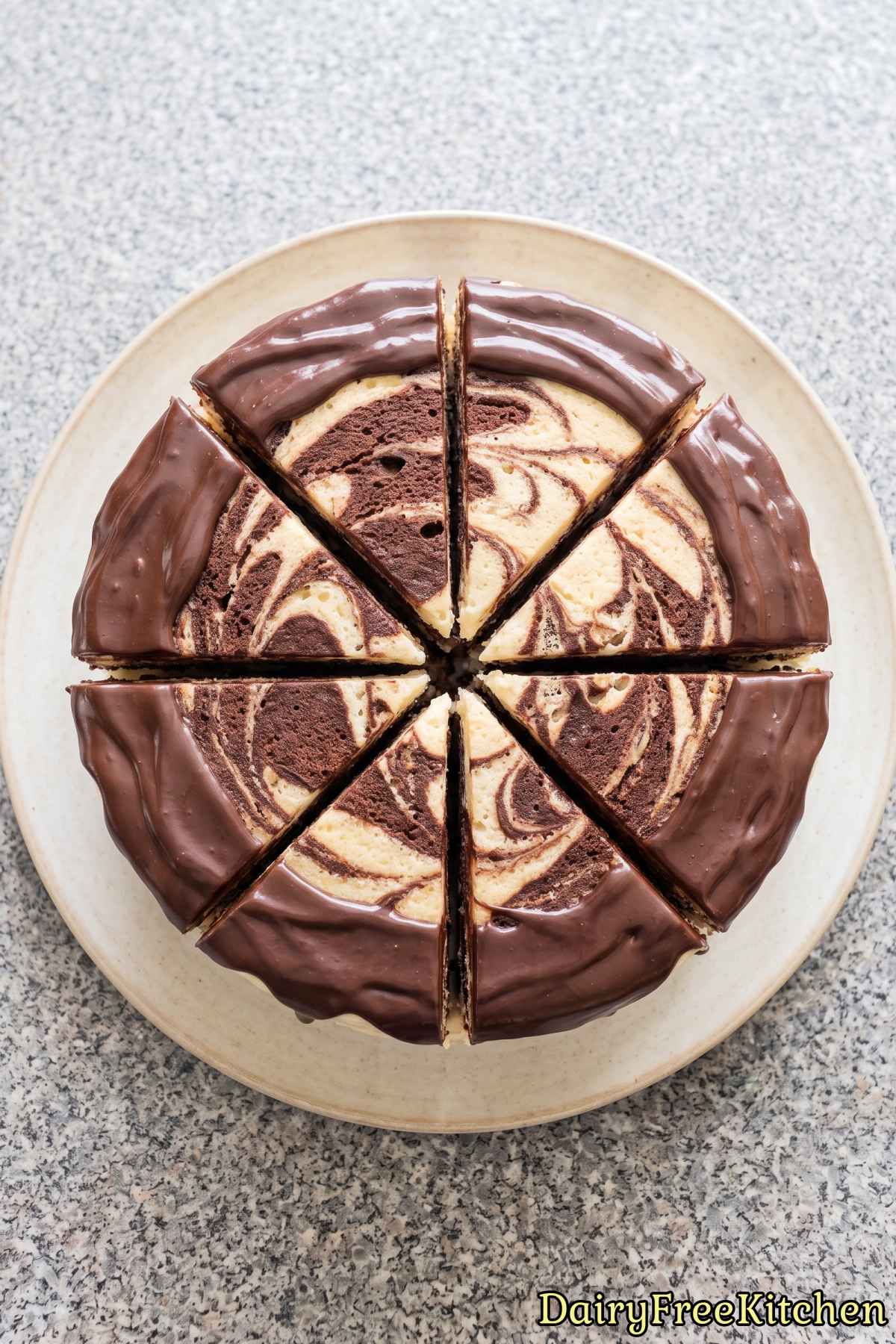 Homemade dairy free marble cake with ganache