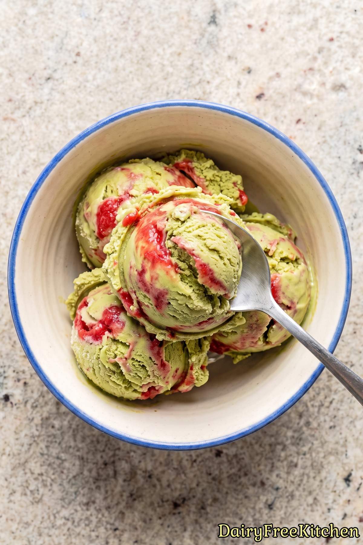 Homemade dairy free strawberry matcha ice cream