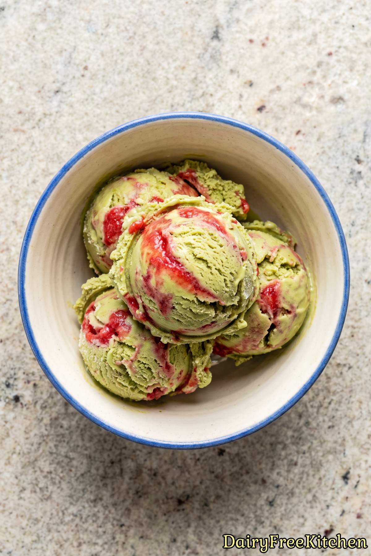 Sweet strawberry swirl matcha ice cream scoop