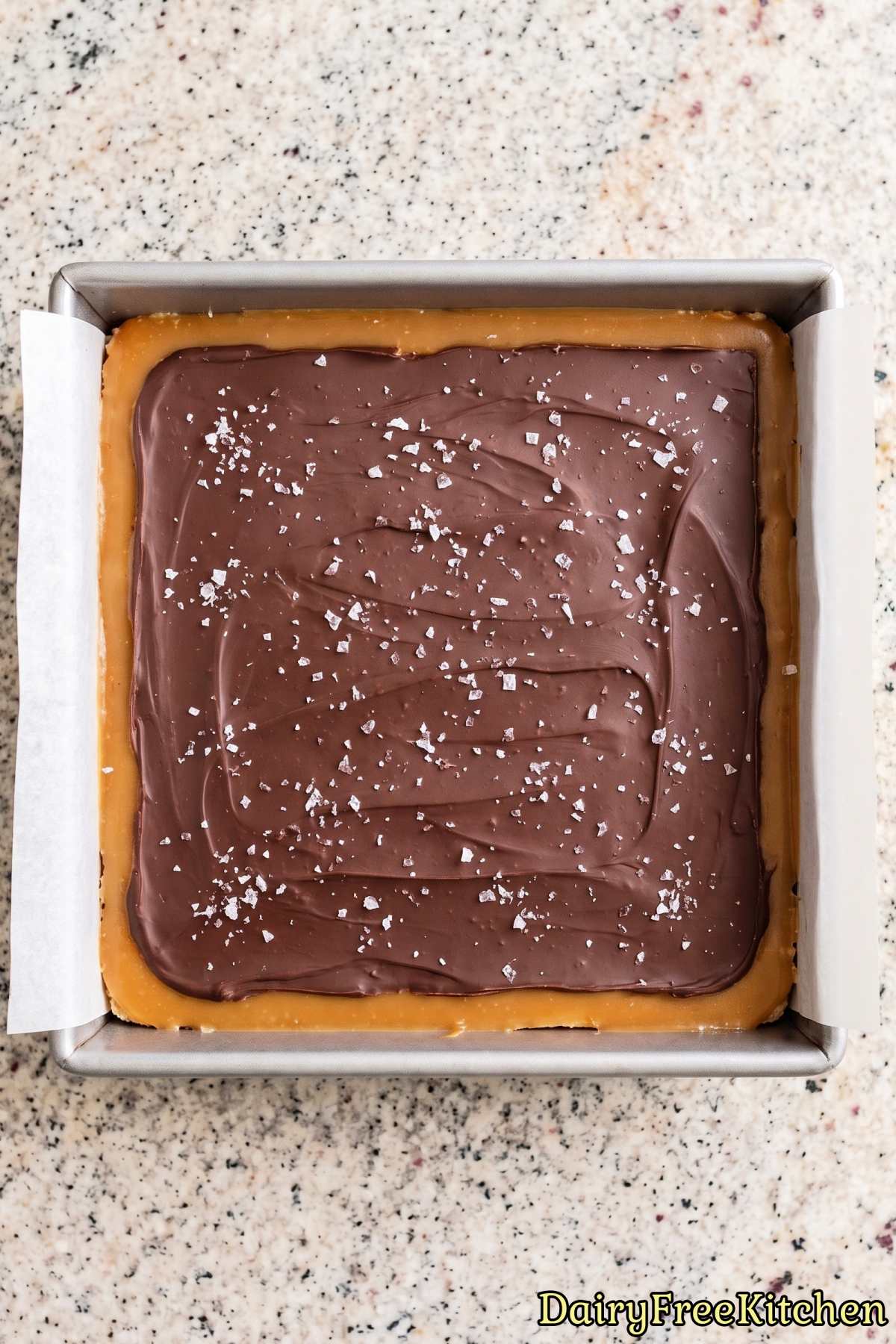 Stack of dairy free millionaire shortbread