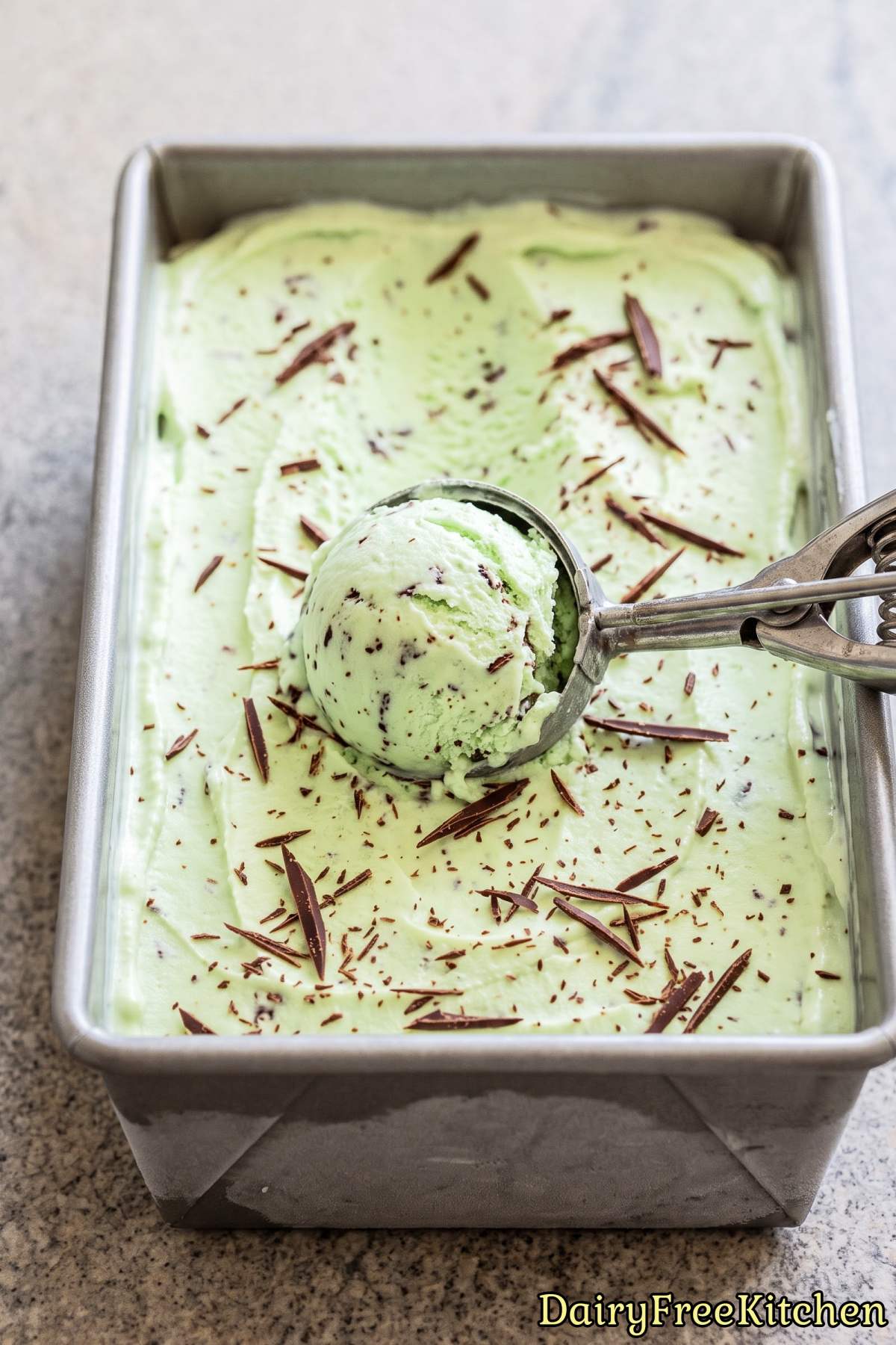 Creamy dairy free mint chocolate chip ice cream