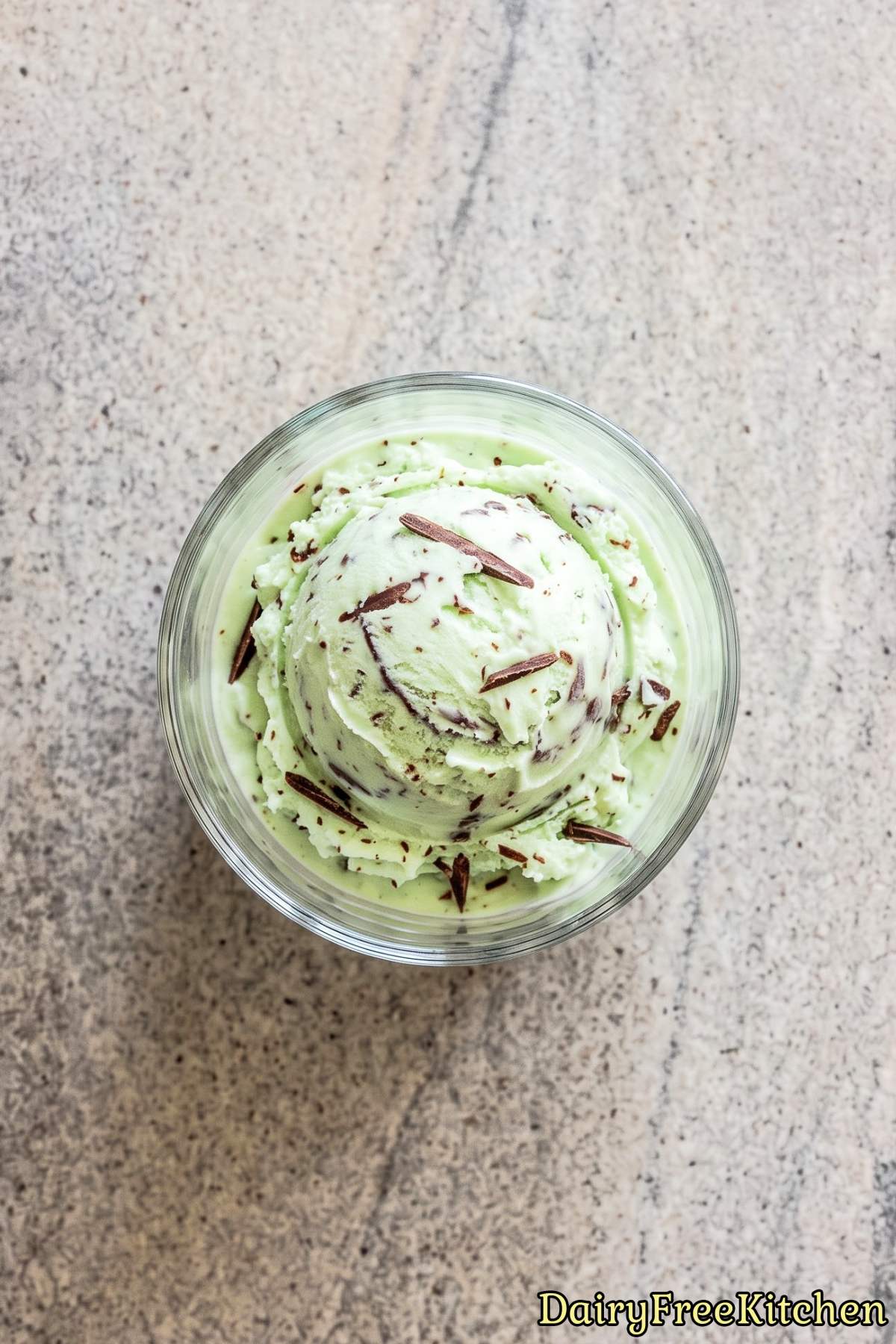 Bowl of creamy mint chocolate chip ice cream