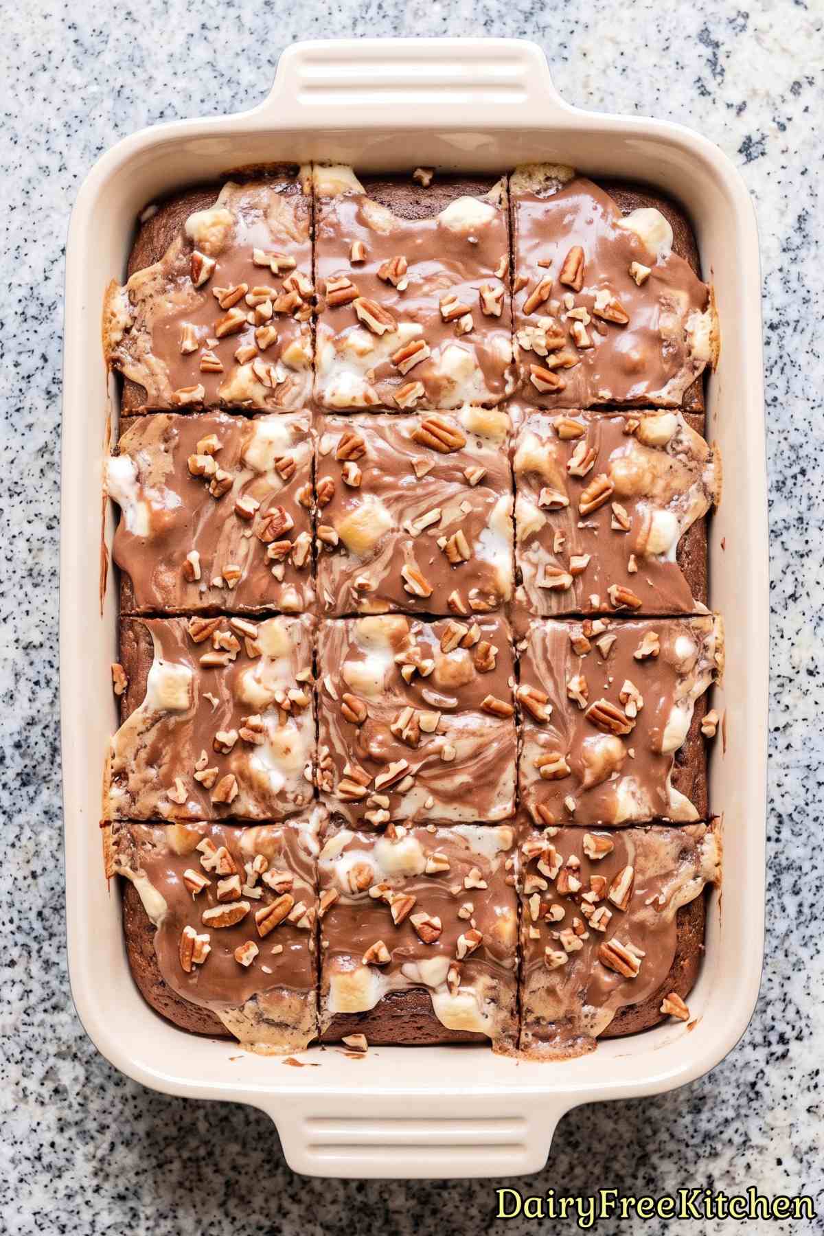 Decadent dairy free mud cake on a plate