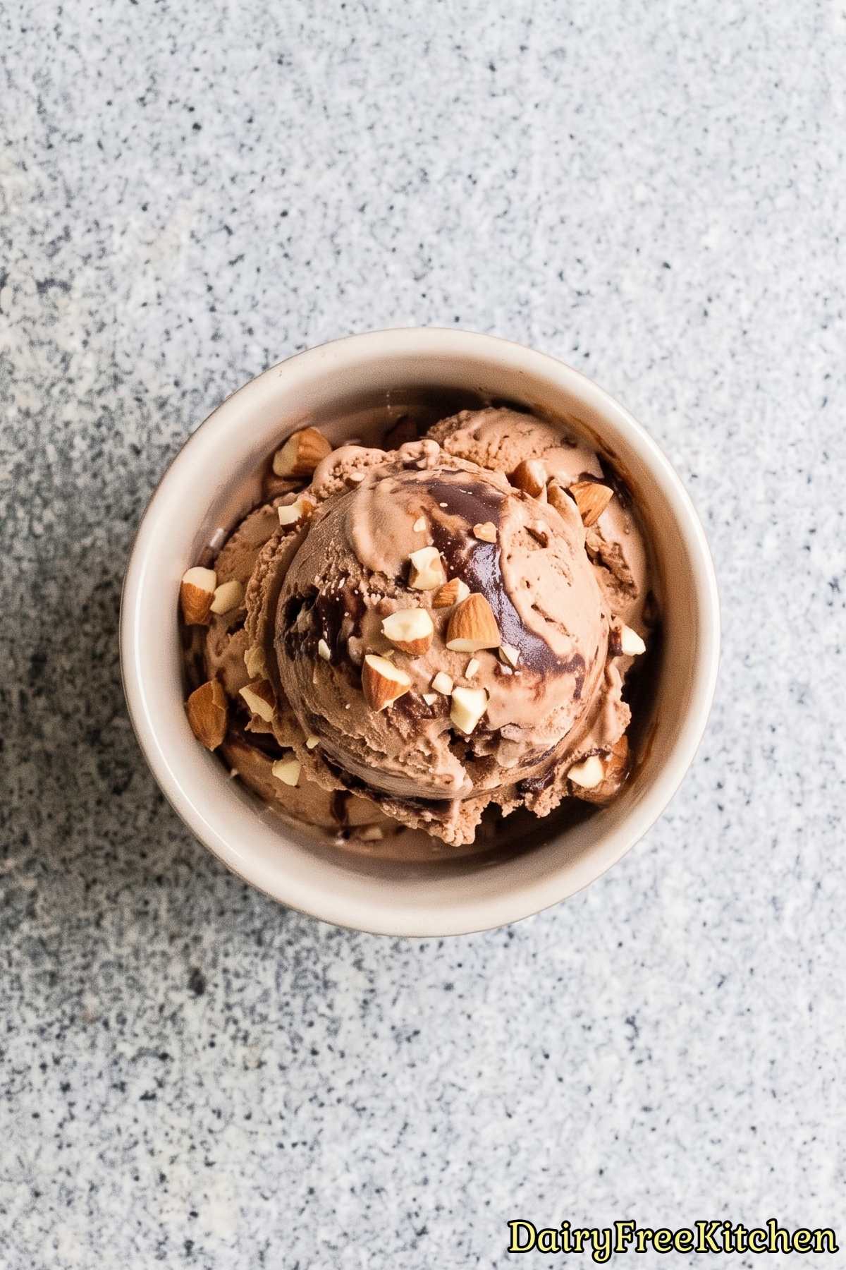 Bowl of sweet mocha almond fudge ice cream