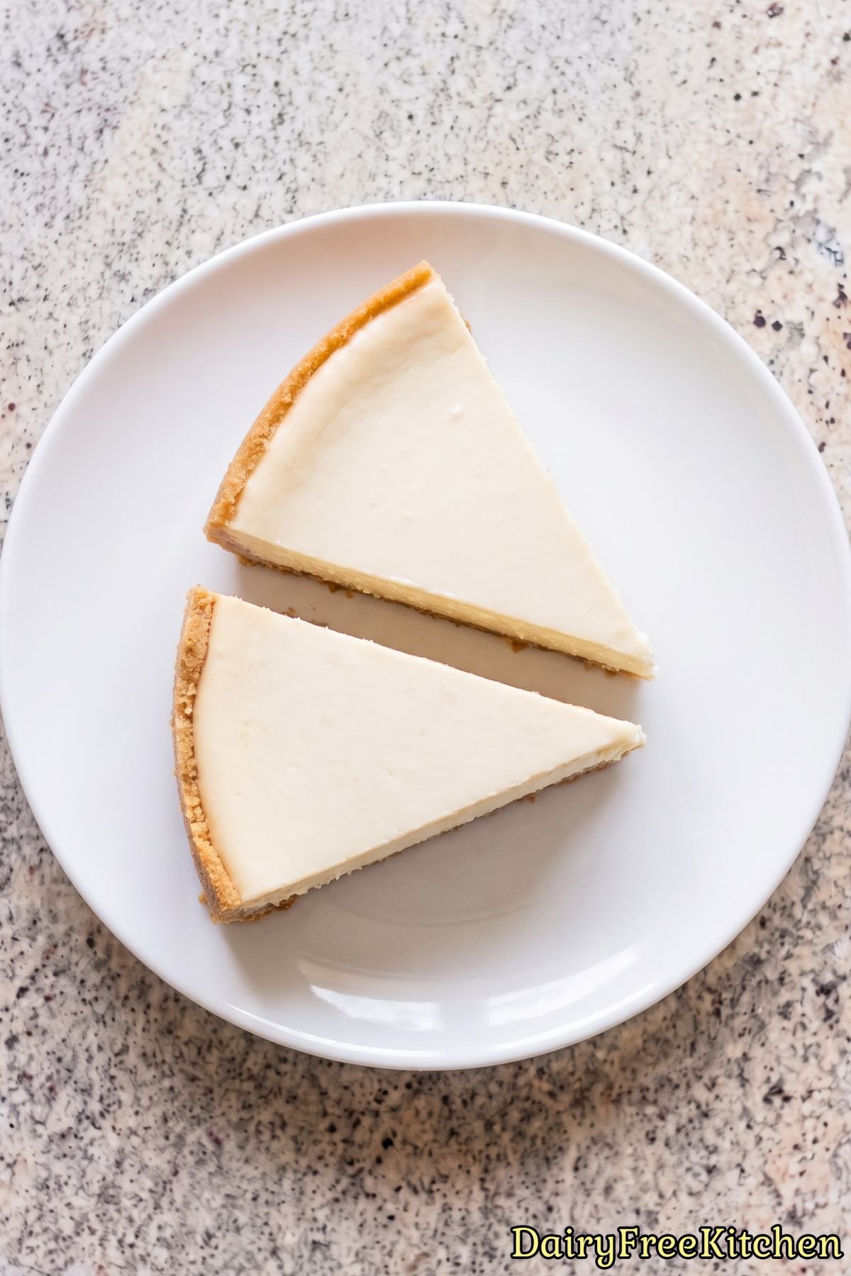 Slice of creamy dairy free New York cheesecake