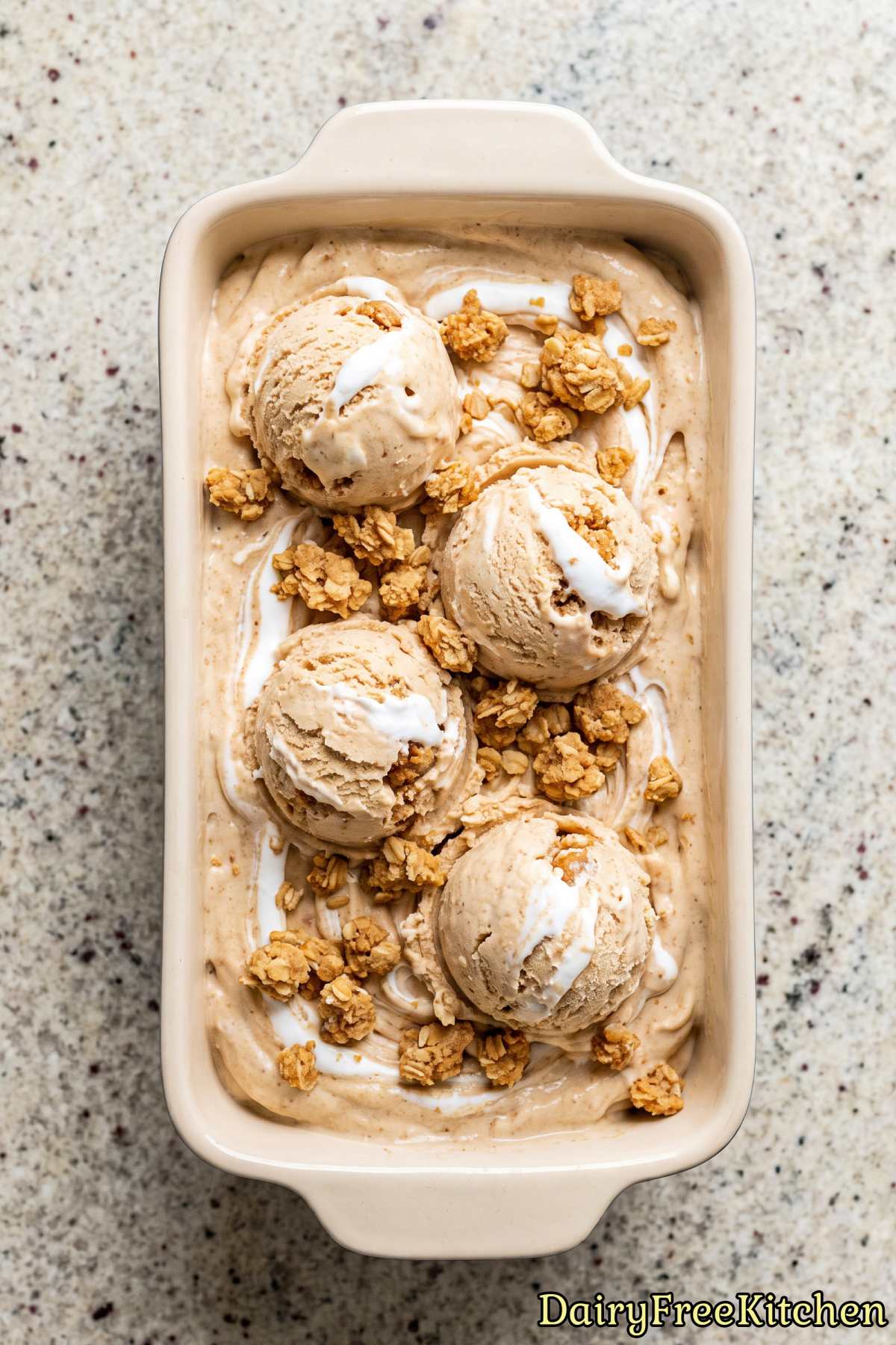 Bowl of dairy free oatmeal cookie ice cream