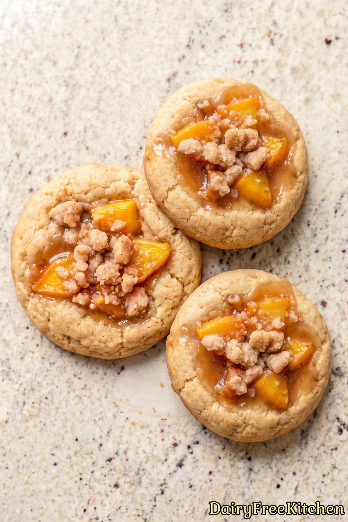 Dairy free peach cobbler cookies on a plate