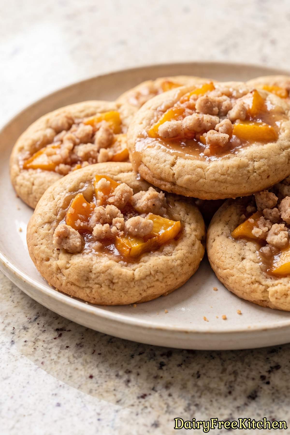 Tender peach cobbler cookies close up