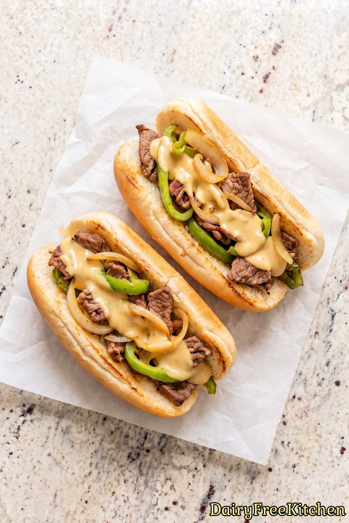 Savory dairy free cheesesteak sandwich