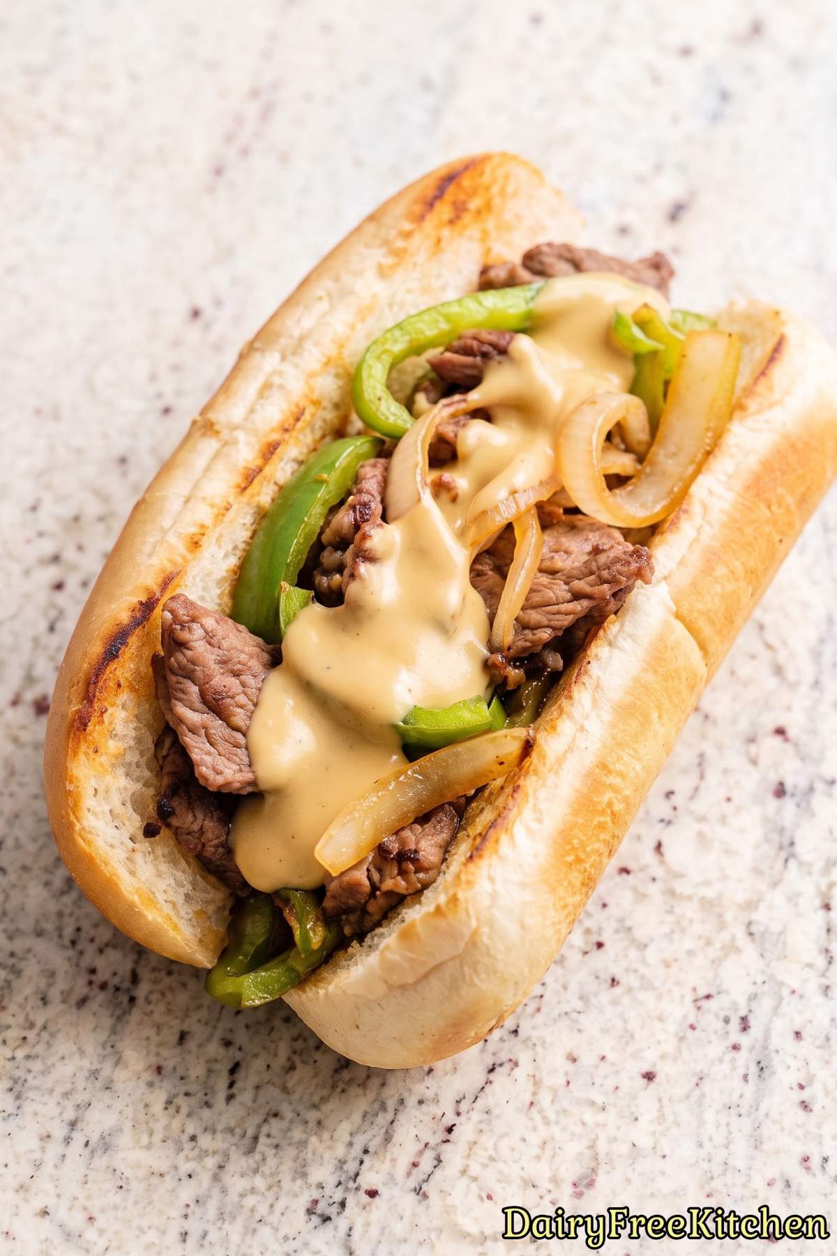 Dairy free philly cheesesteak sandwich