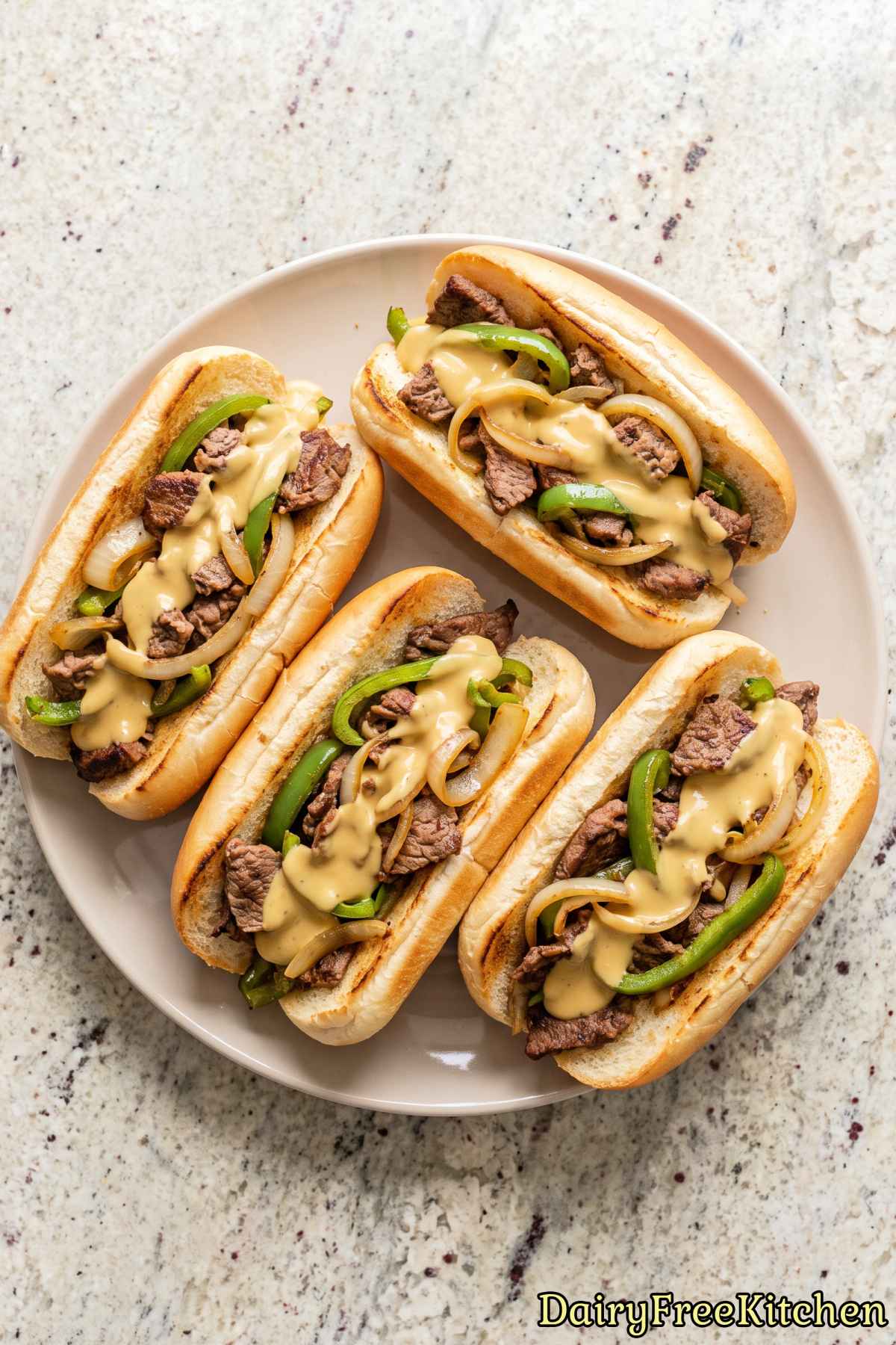 Perfect dairy free cheesesteak sandwich