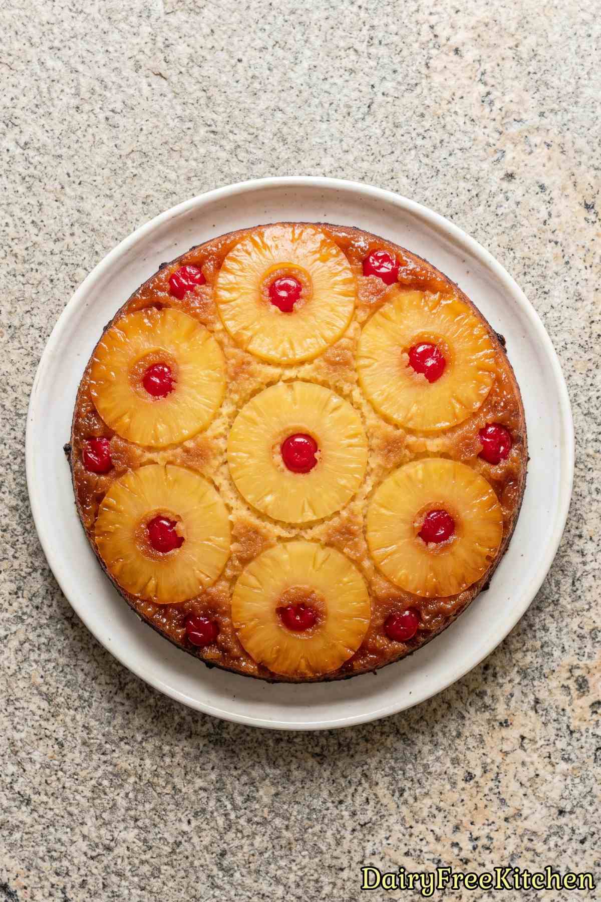 Homemade dairy free pineapple upside down cake