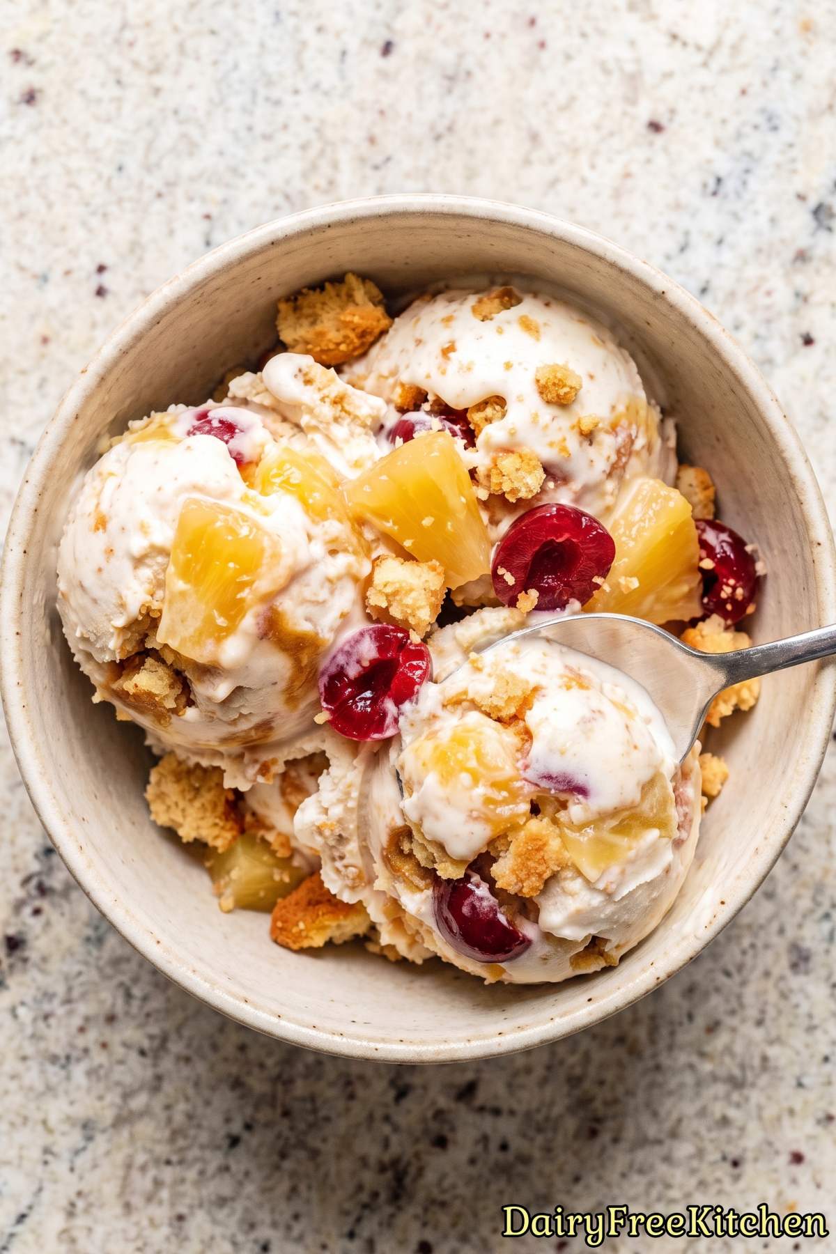 Decadent dairy free pineapple cake ice cream