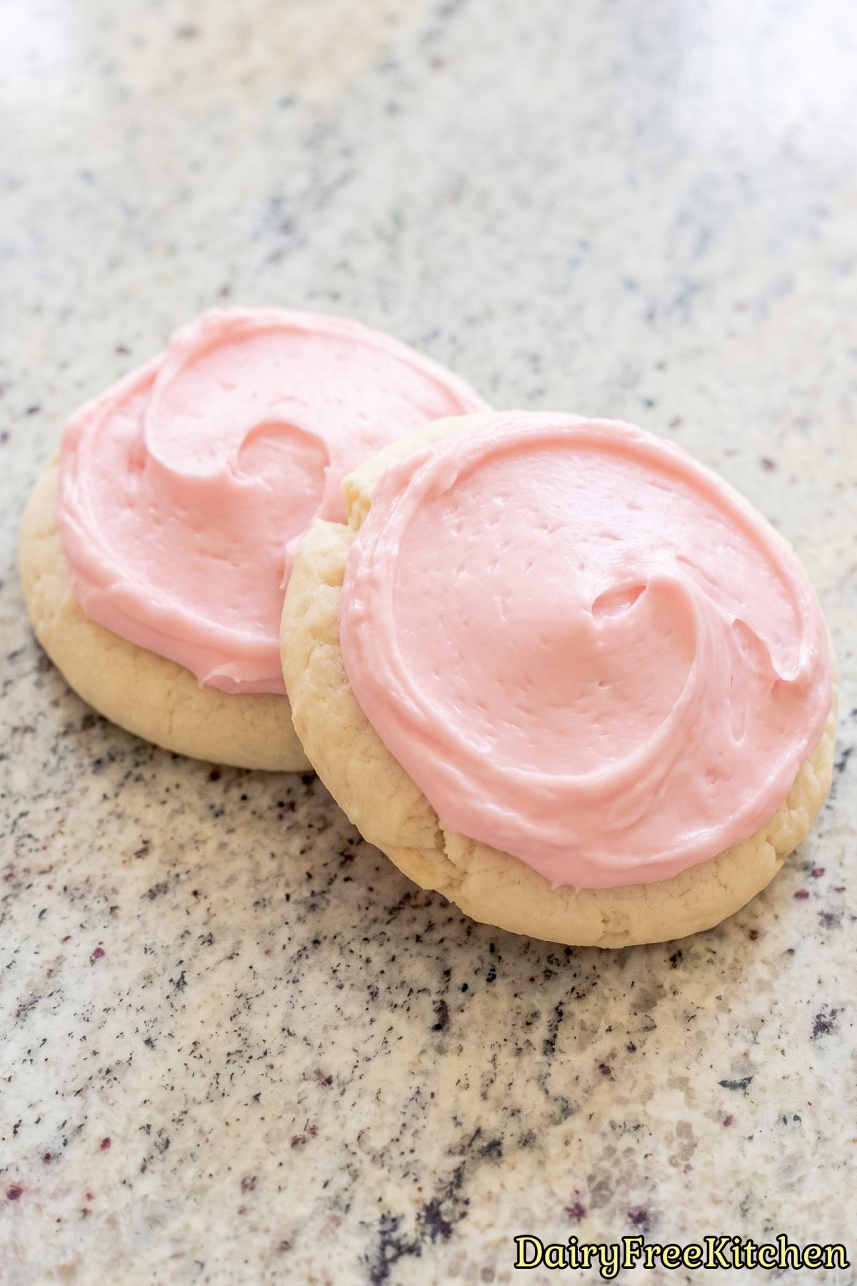 Frosted pink dairy free sugar cookies