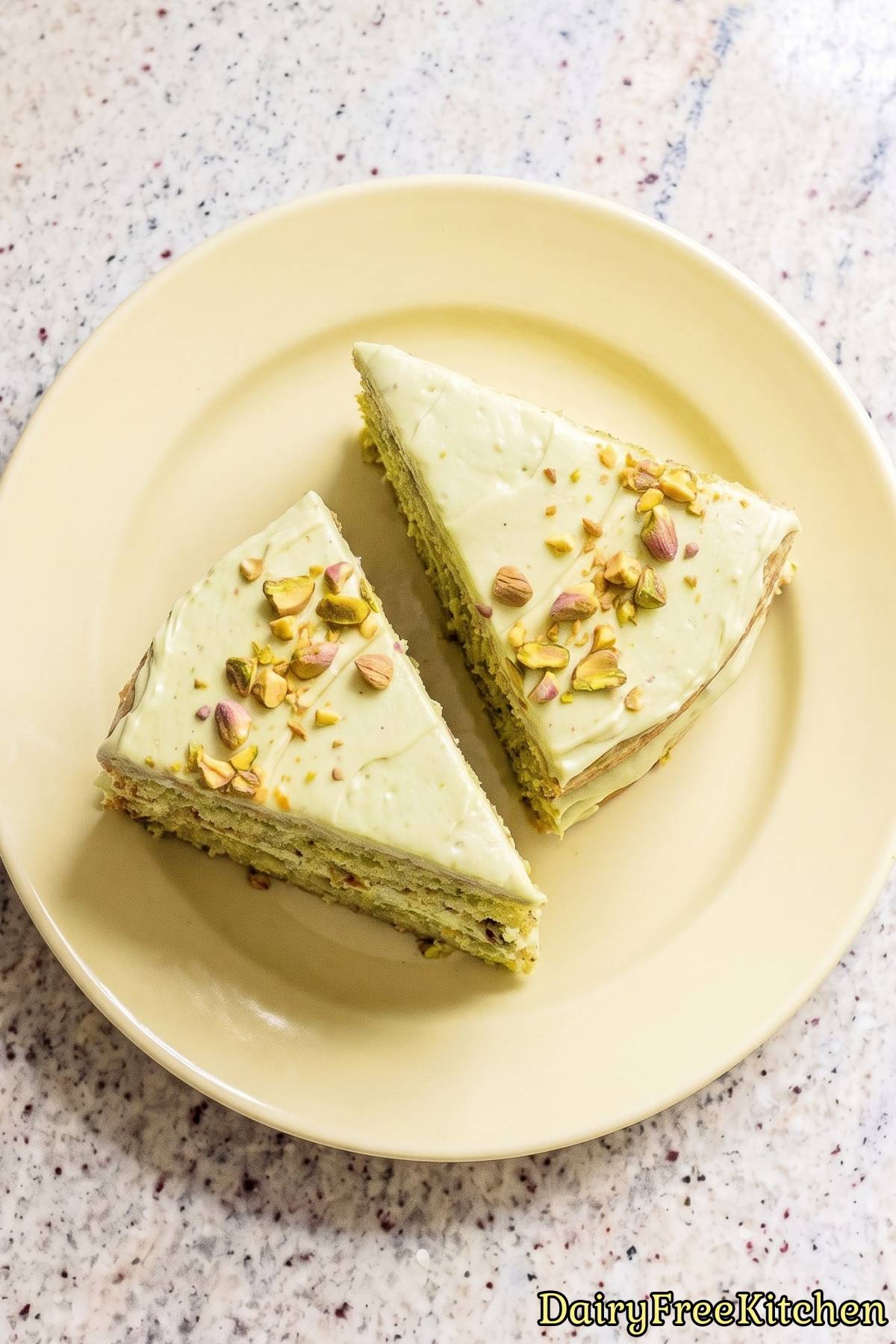 Dairy free pistachio cake slice