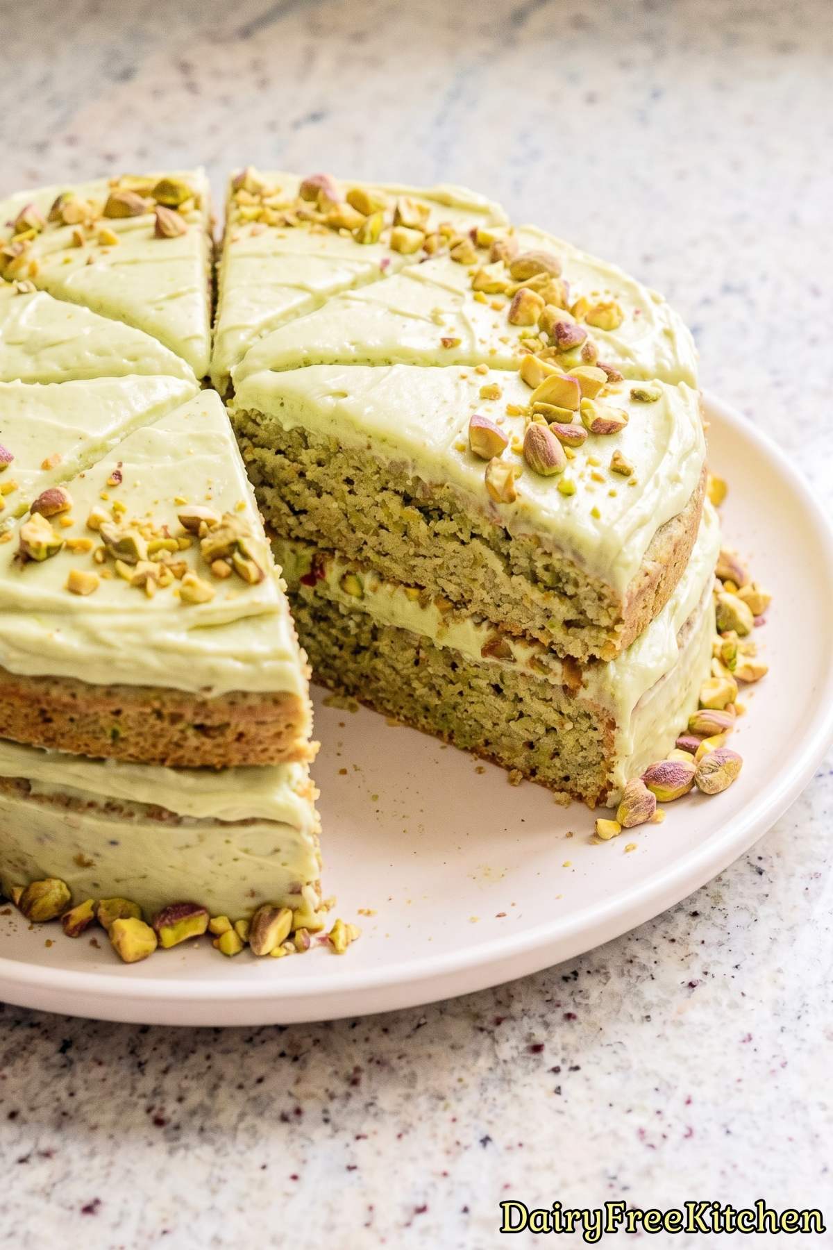 Sweet dairy free pistachio sponge cake