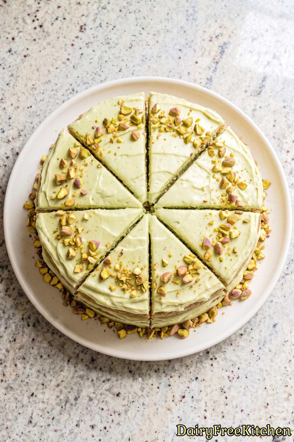 Tender dairy free pistachio cake