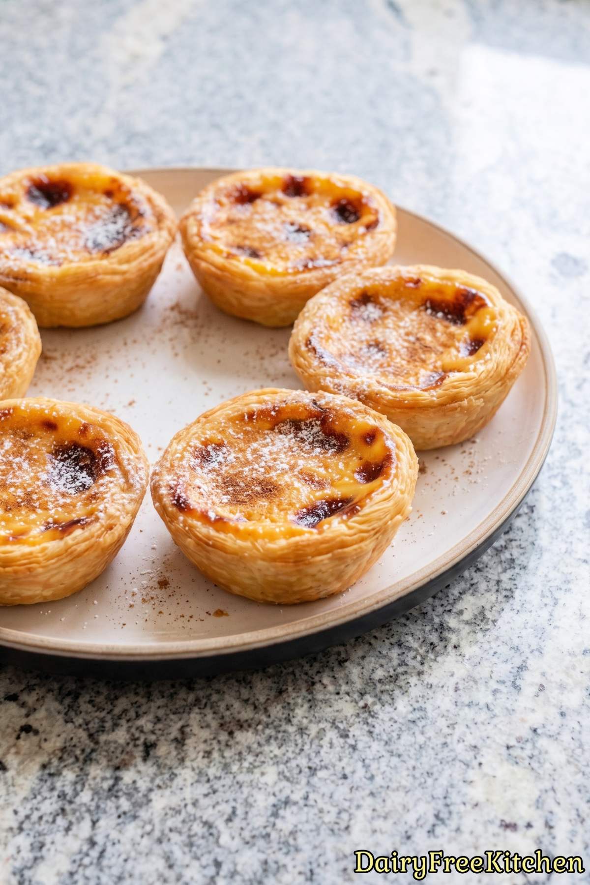 Sweet dairy free custard tart with flaky crust