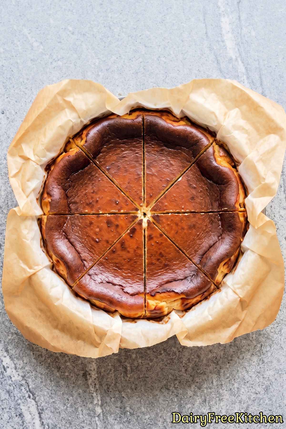 Creamy dairy free protein Basque cheesecake