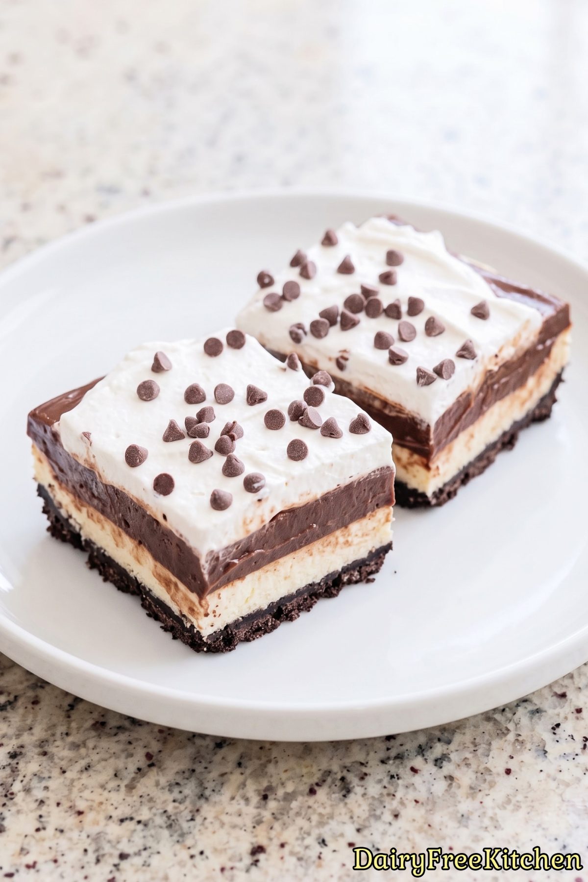 Chilled dairy free chocolate dessert lasagna