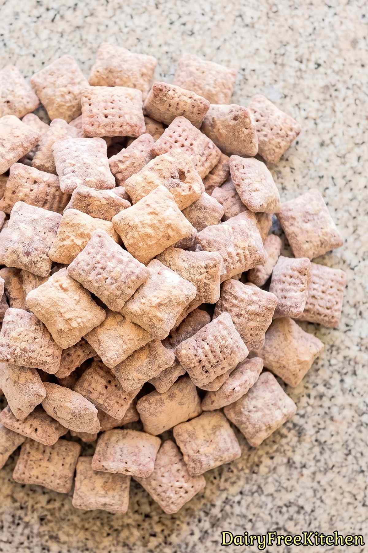 Homemade protein puppy chow in a bowl