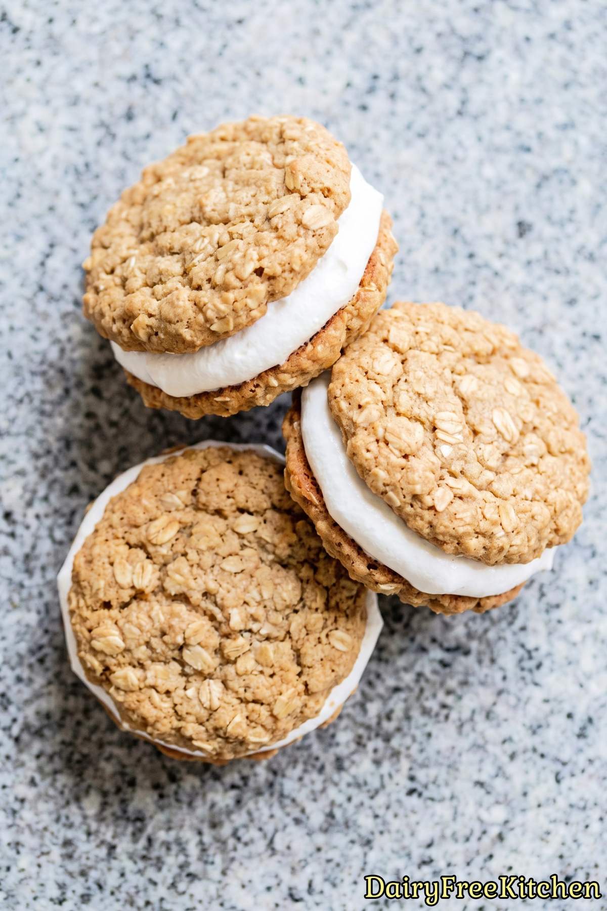 Sweet dairy free oatmeal cream cookie snack