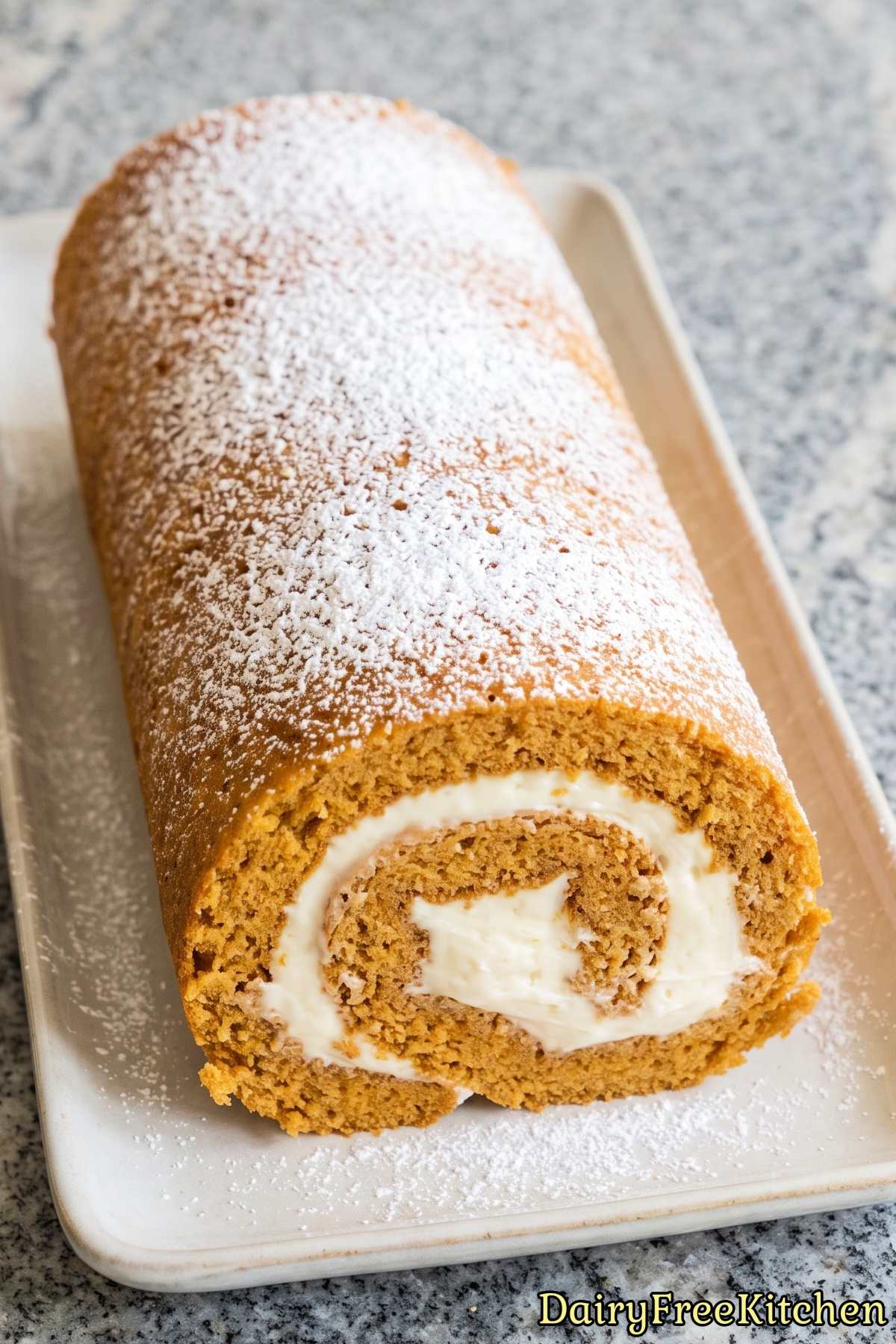 Tender dairy free pumpkin roll