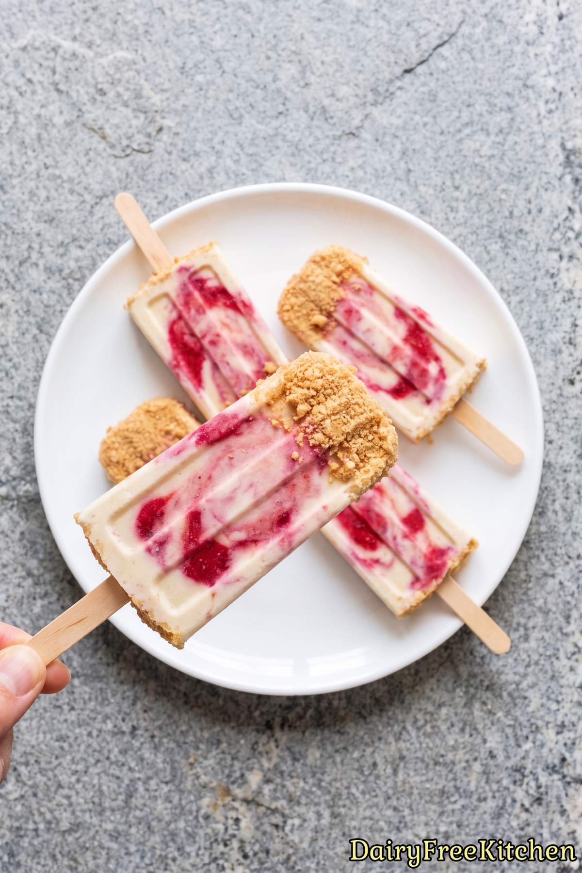 Dairy free raspberry cheesecake popsicles