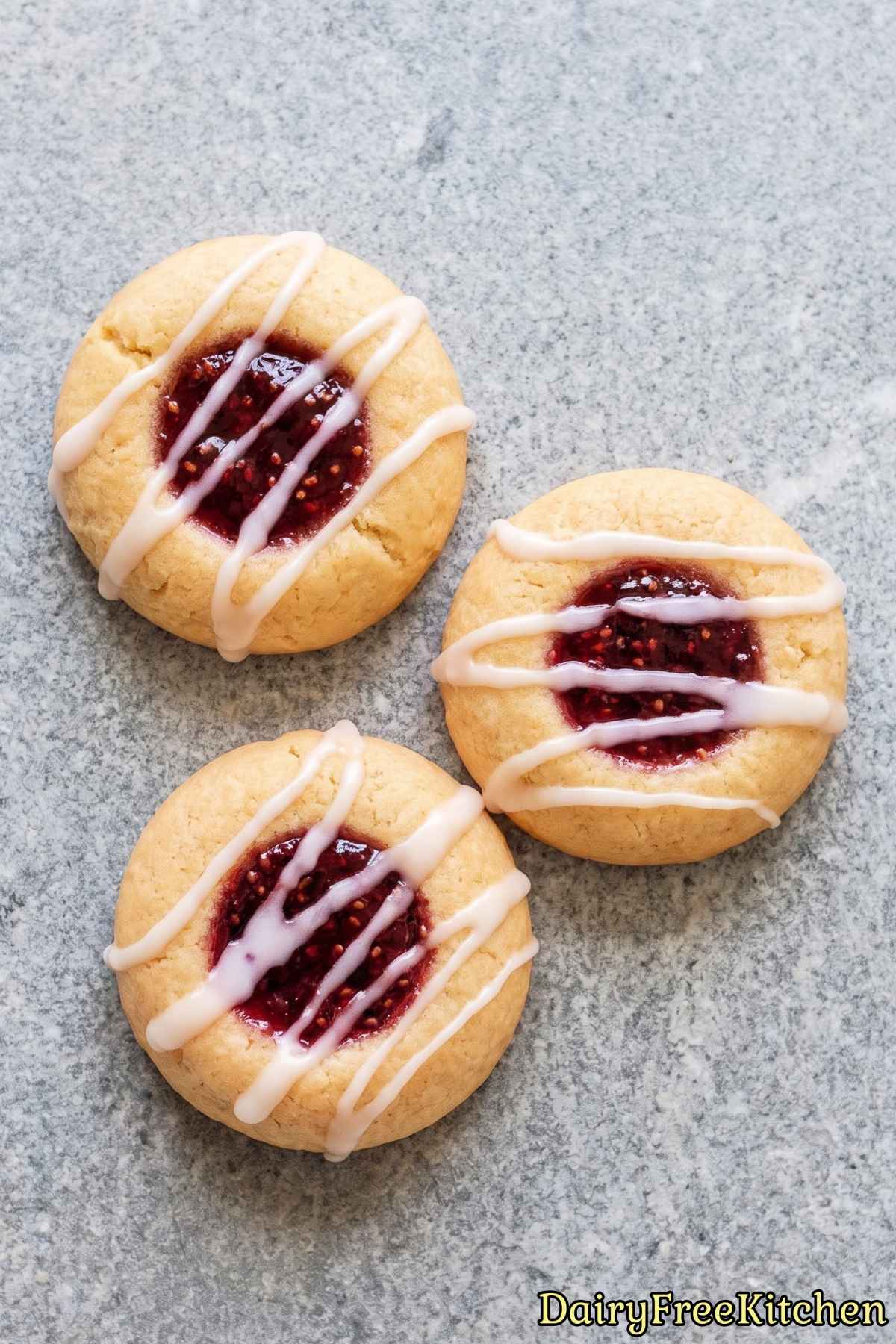 Dairy free thumbprint cookies with red jam