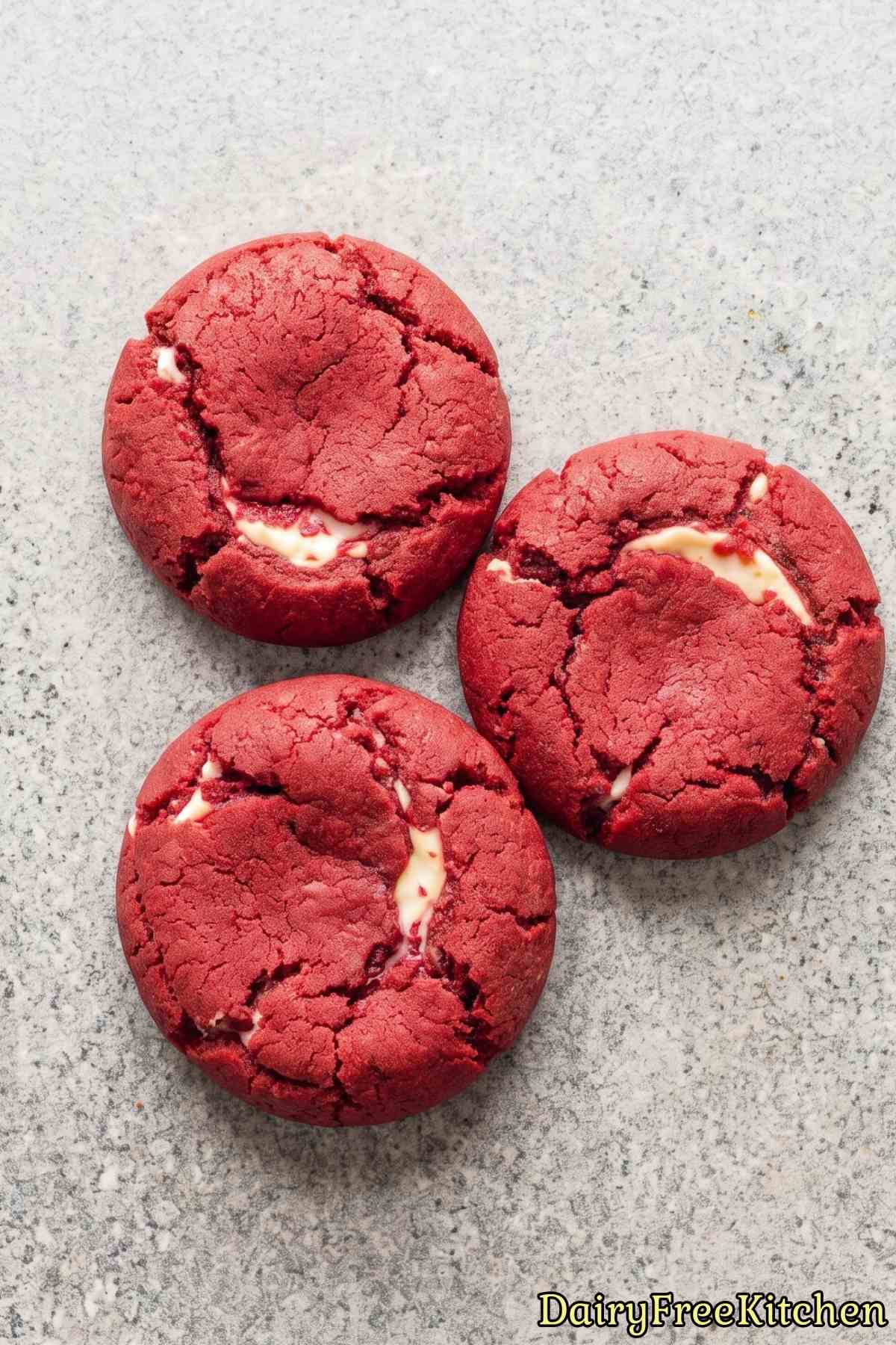 Fresh red velvet cookies with cream center