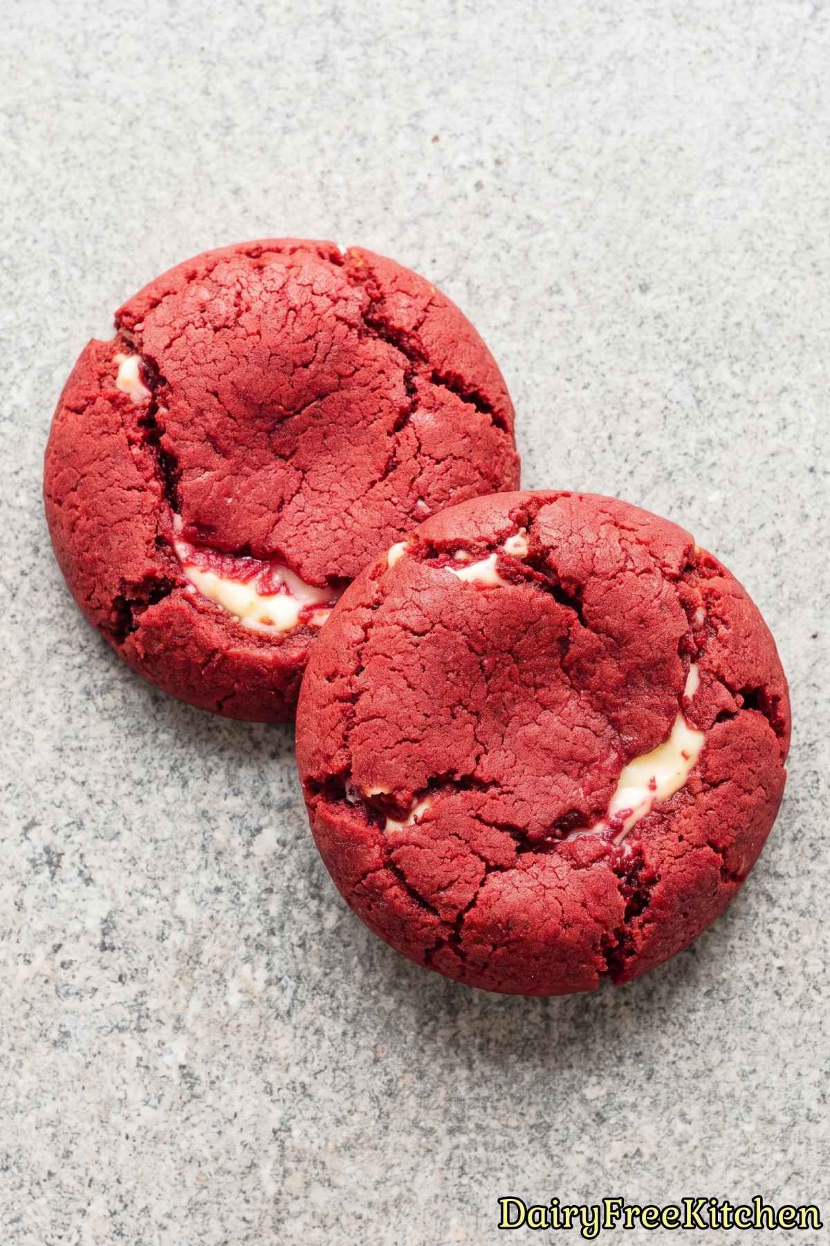 Sweet dairy free red velvet cream cookies