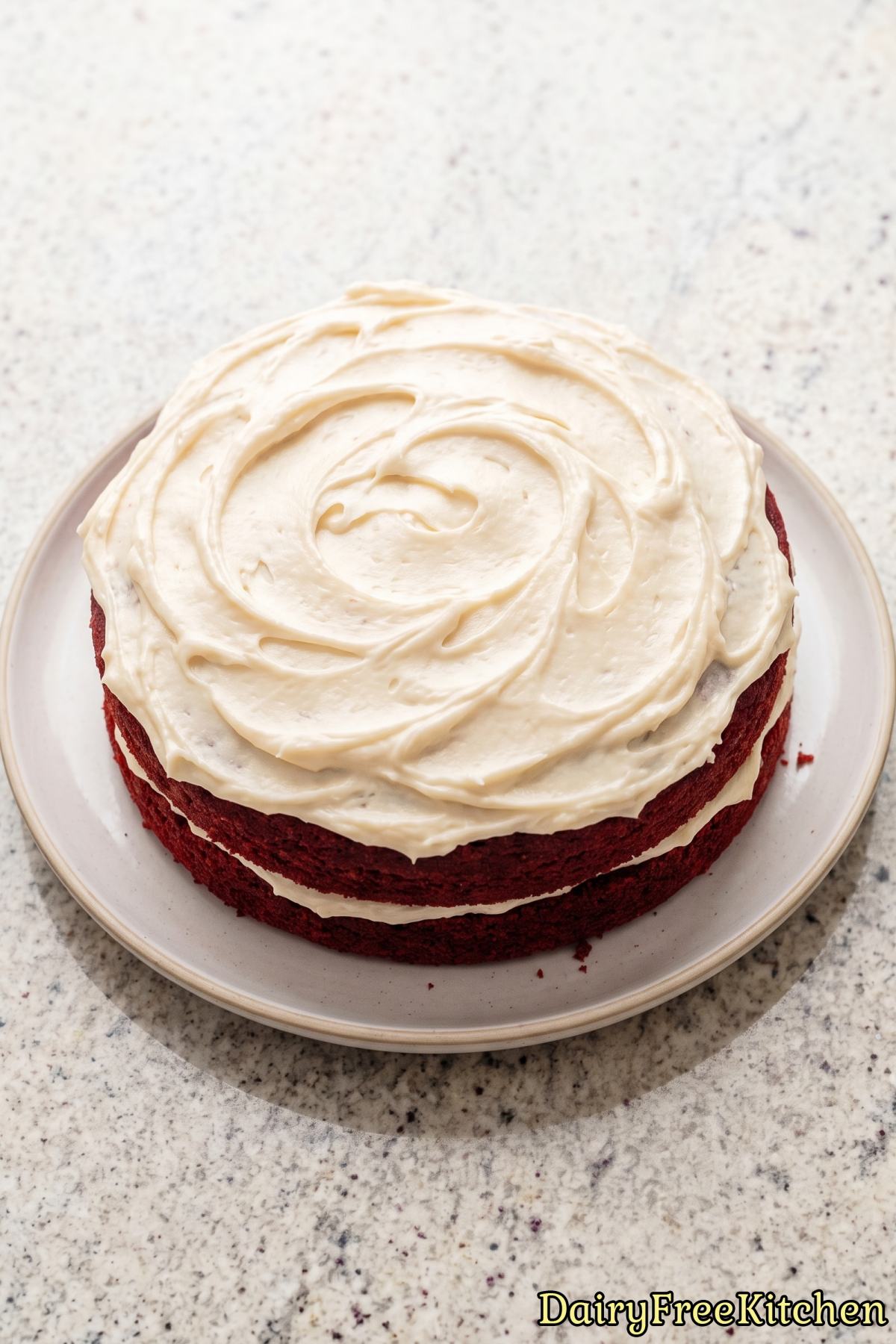 Classic dairy free red velvet cake slice