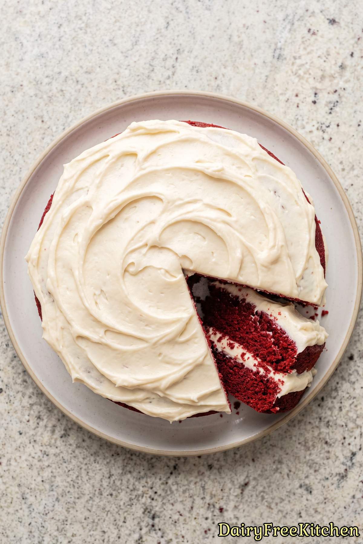 Homemade dairy free red velvet layer cake