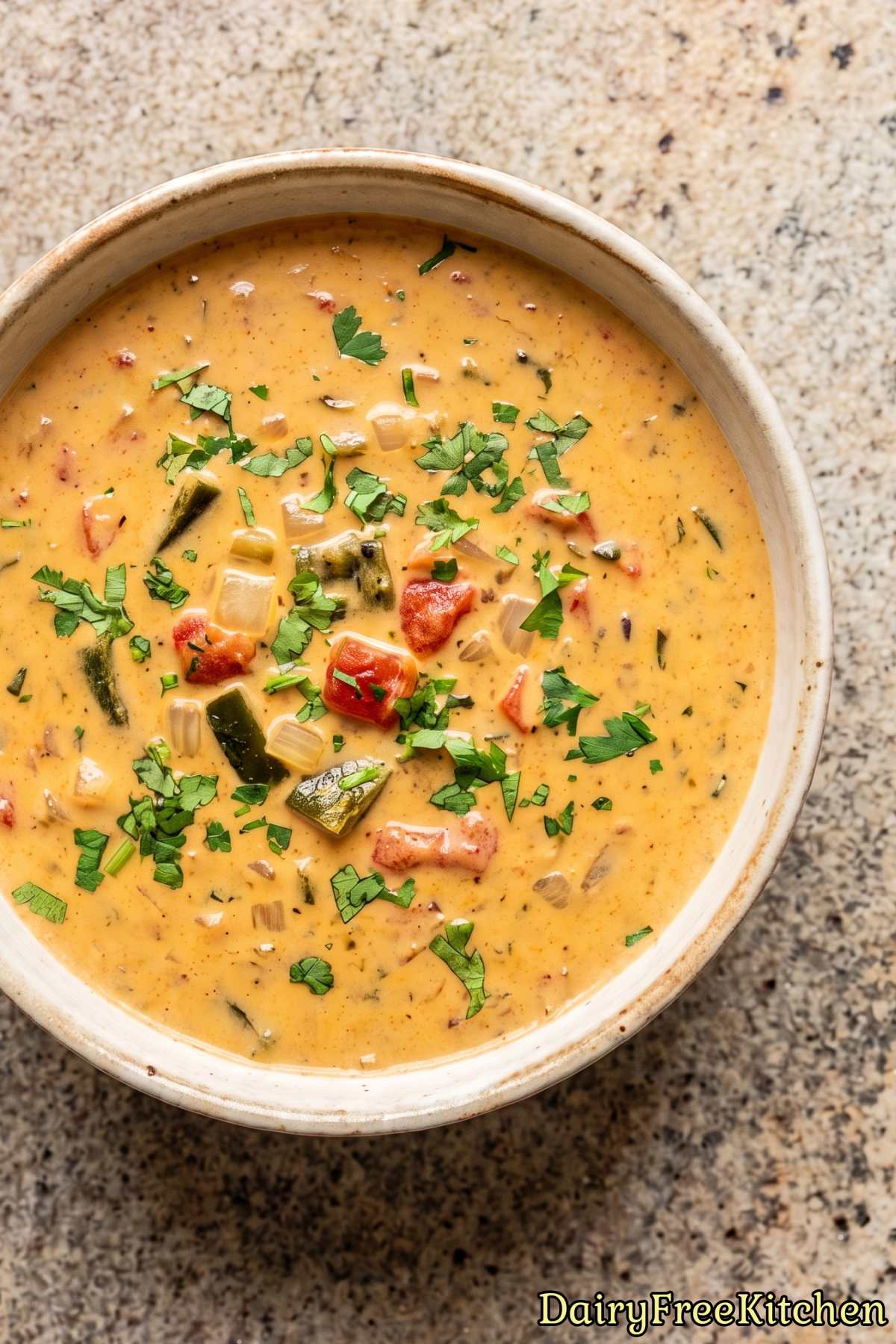 Creamy dairy free roasted poblano queso dip