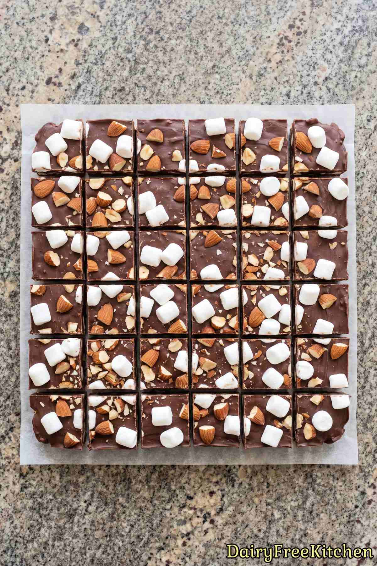 Rich dairy free rocky road fudge squares